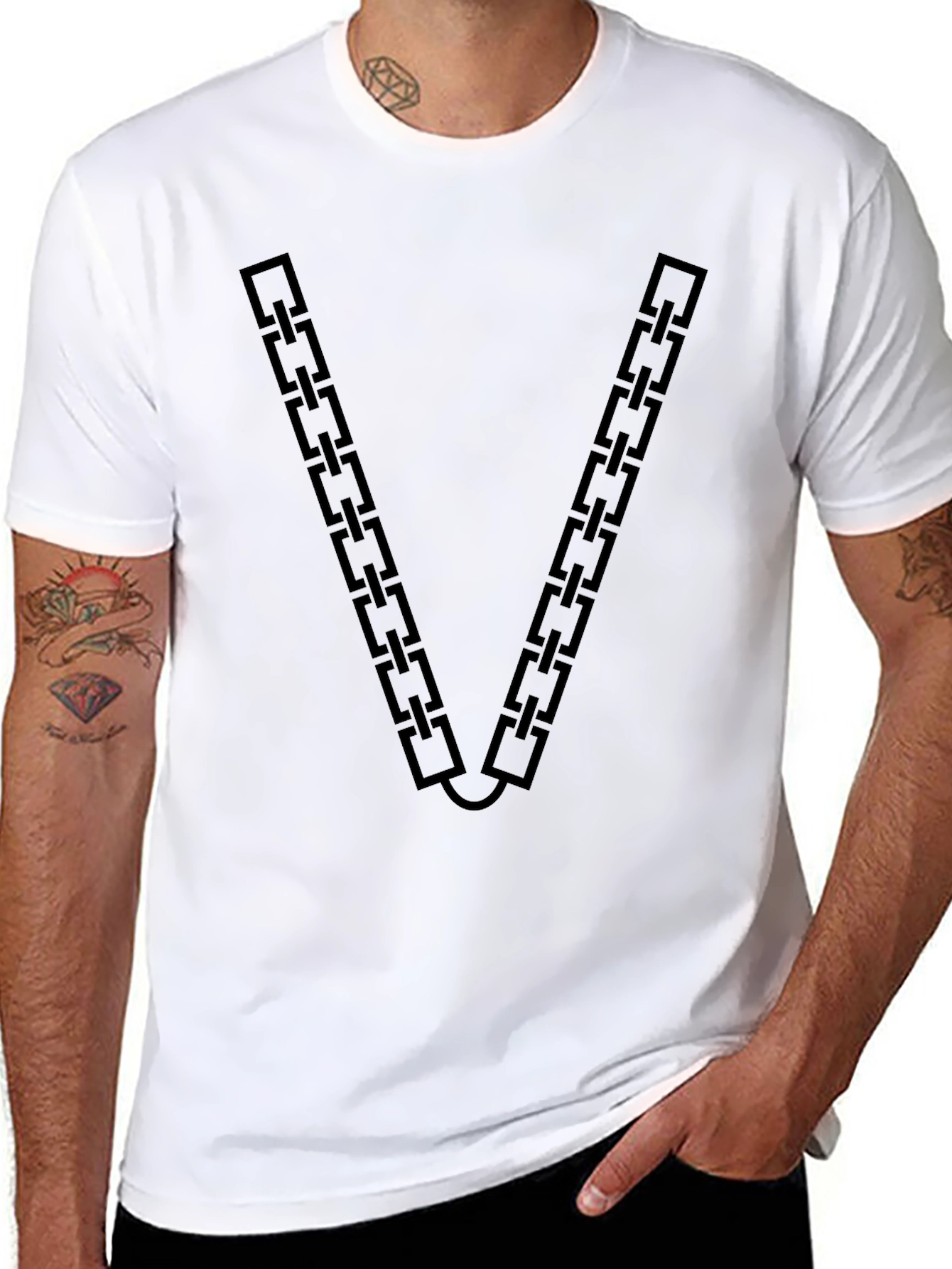 Chain Link V-Neck Graphic T-Shirt