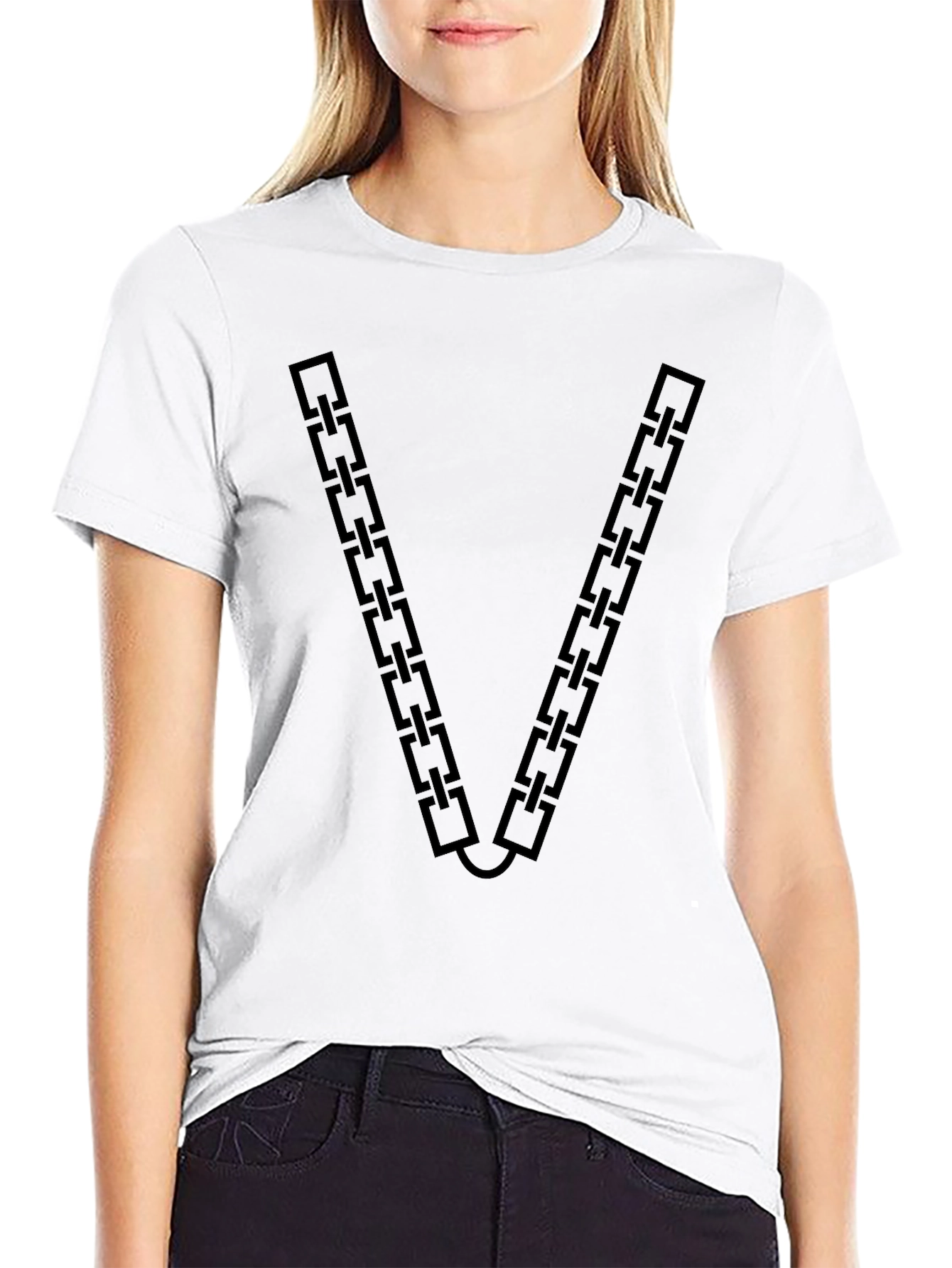 Chain Link V-Neck Graphic T-Shirt