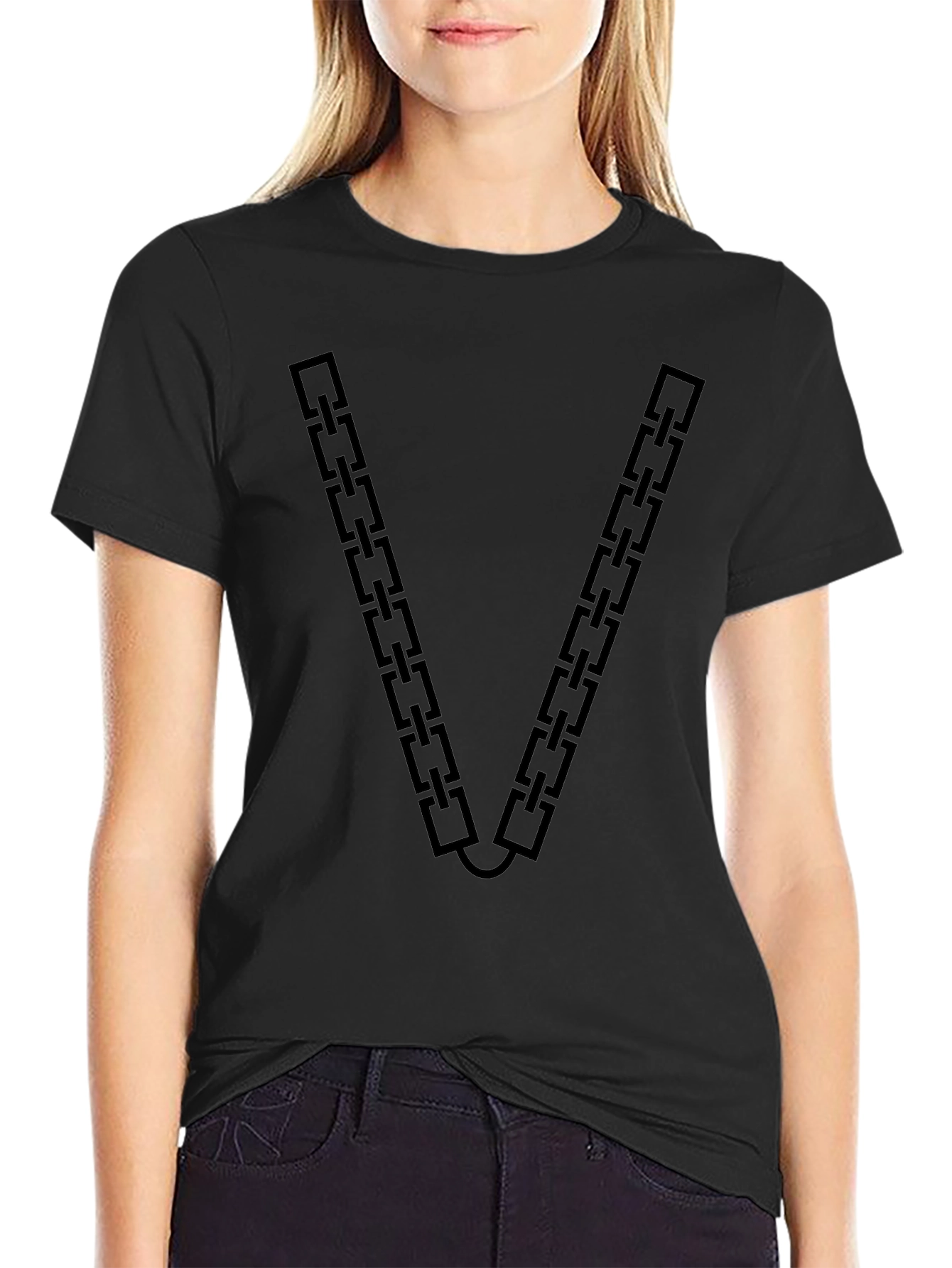 Chain Link V-Neck Graphic T-Shirt