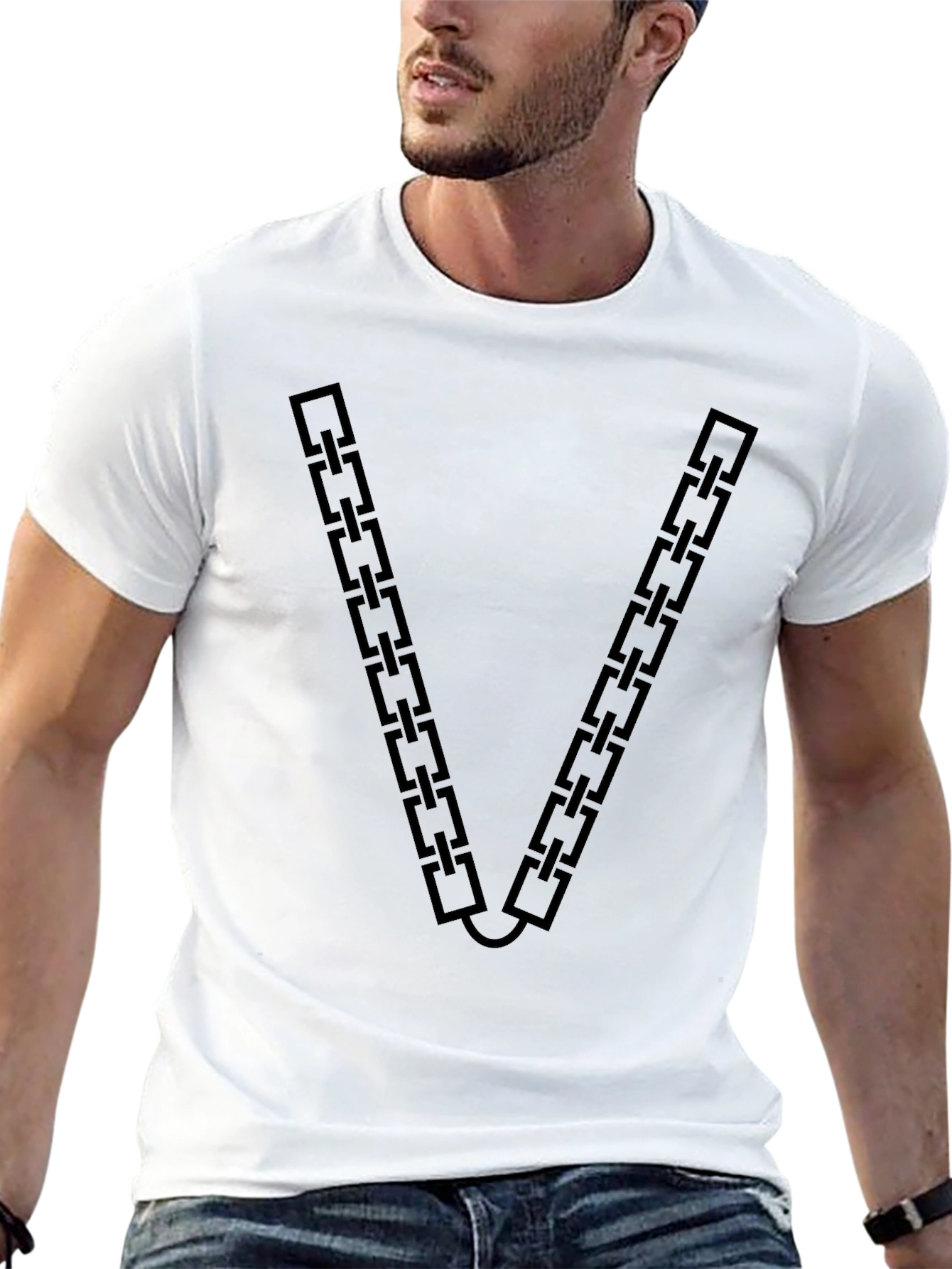 Chain Link V-Neck Graphic T-Shirt