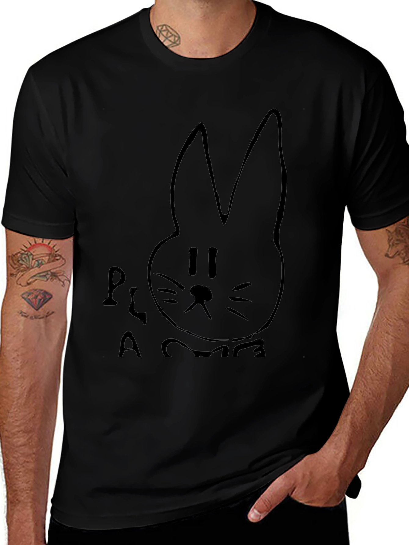 Black Bunny Graphic Print Tee