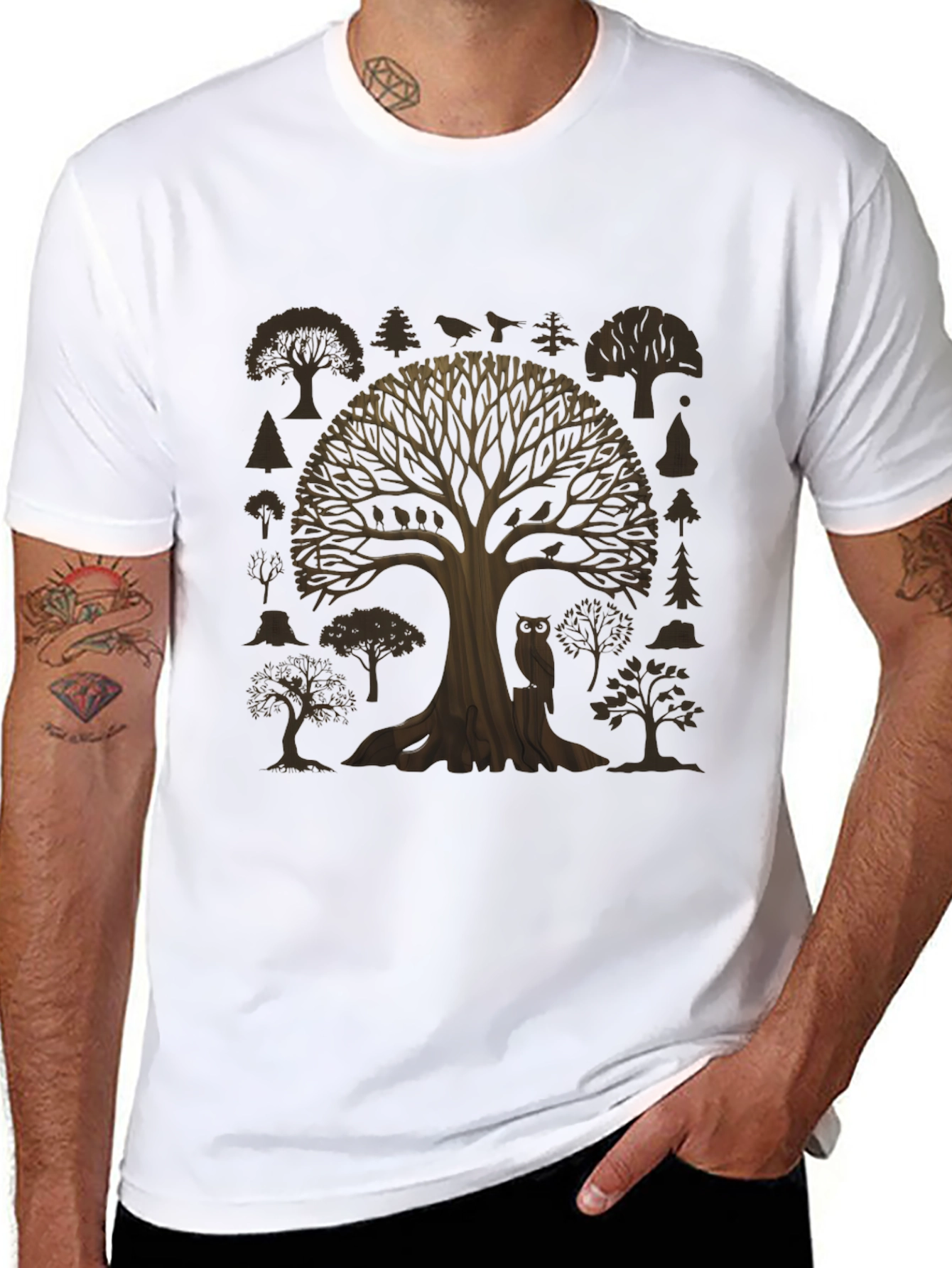 Artistic Tree Graphic Print Black T-Shirt