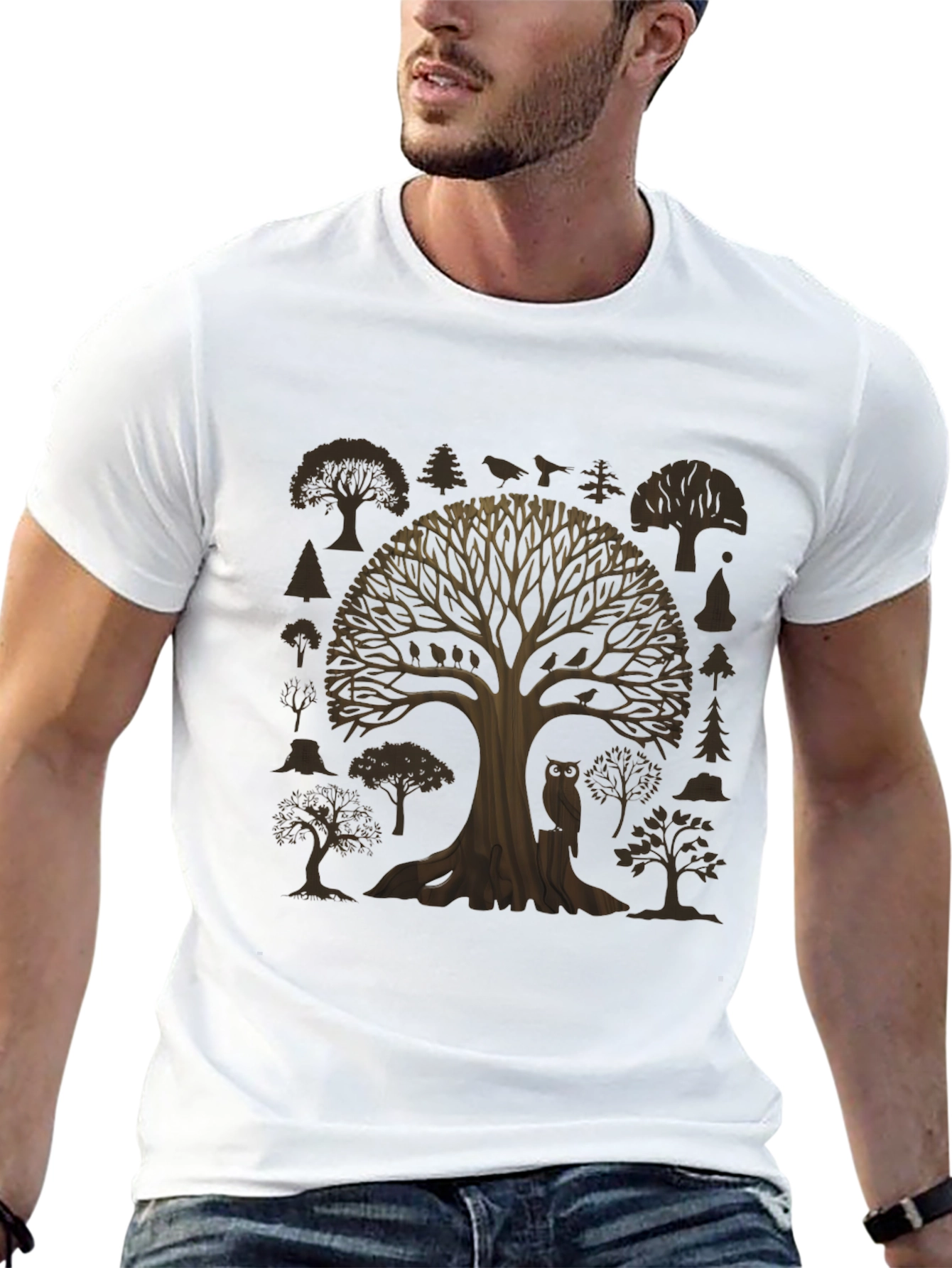 Artistic Tree Graphic Print Black T-Shirt