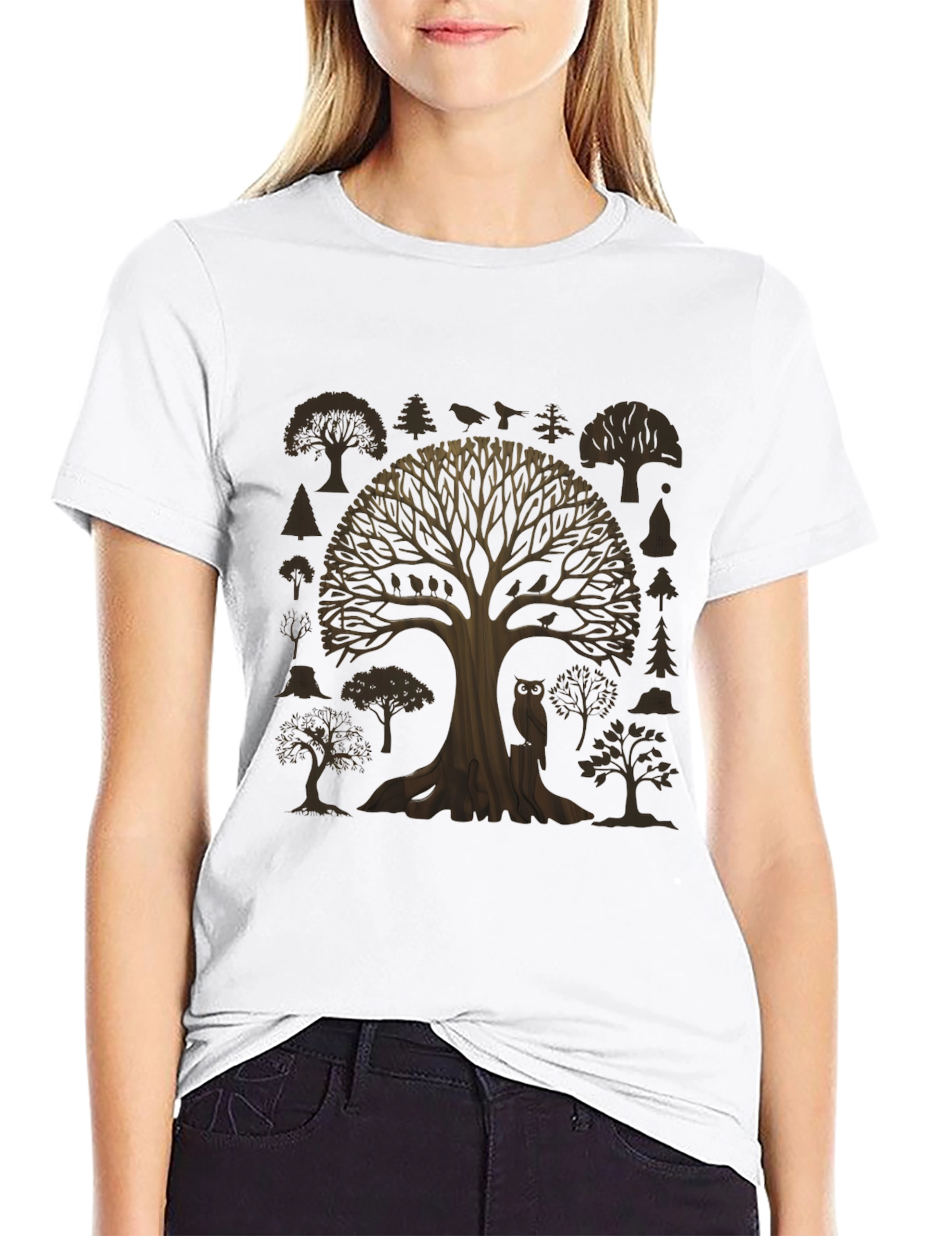 Artistic Tree Graphic Print Black T-Shirt