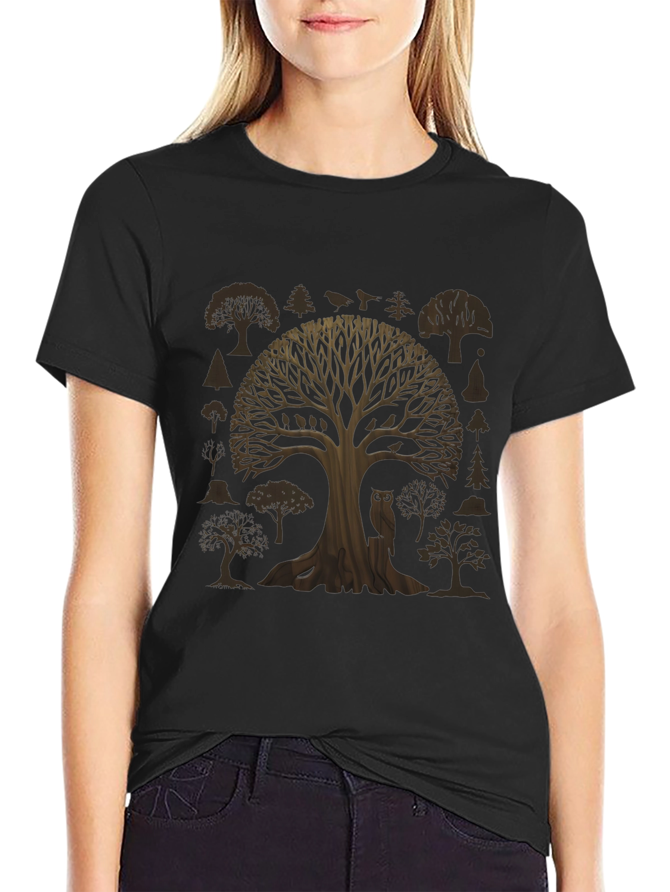 Artistic Tree Graphic Print Black T-Shirt