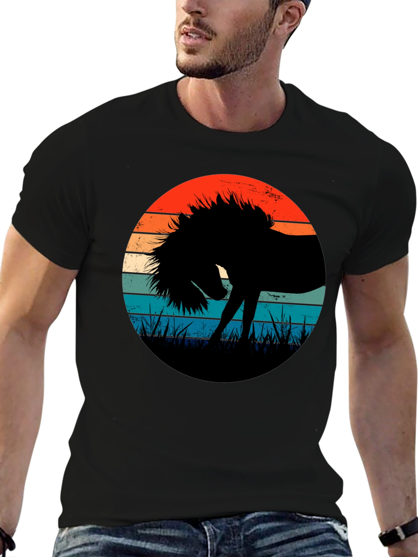 Retro Horse Silhouette T-Shirt - Black