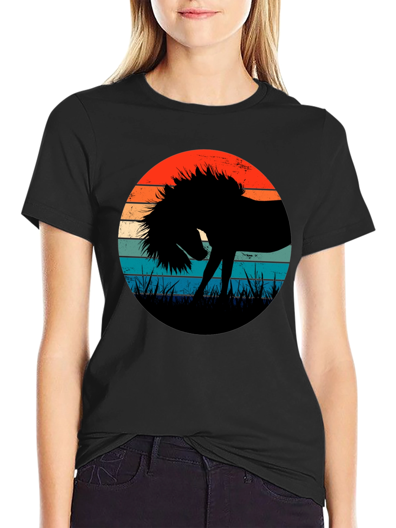 Retro Horse Silhouette T-Shirt - Black