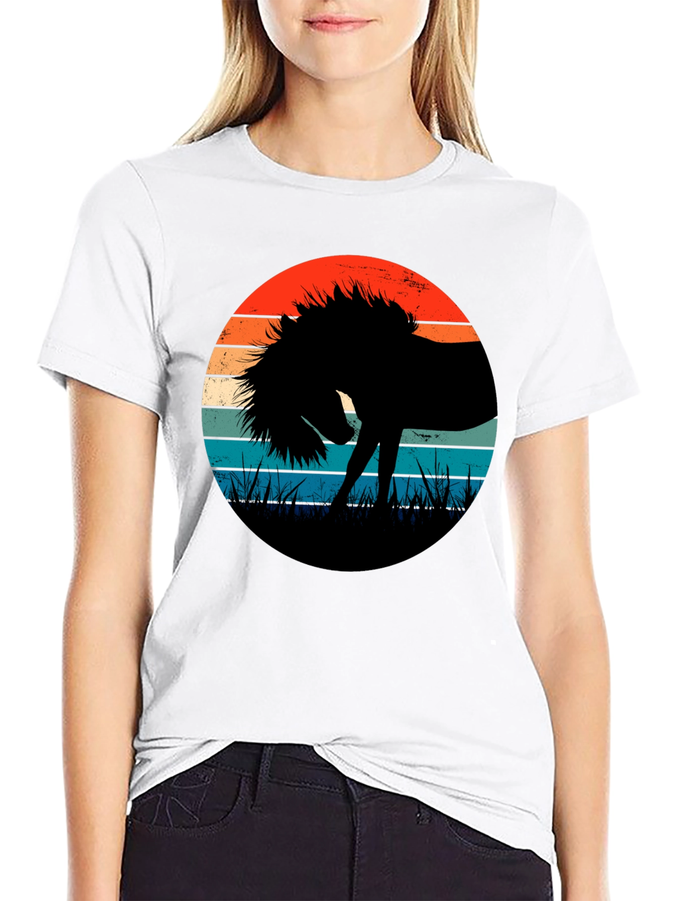 Retro Horse Silhouette T-Shirt - Black