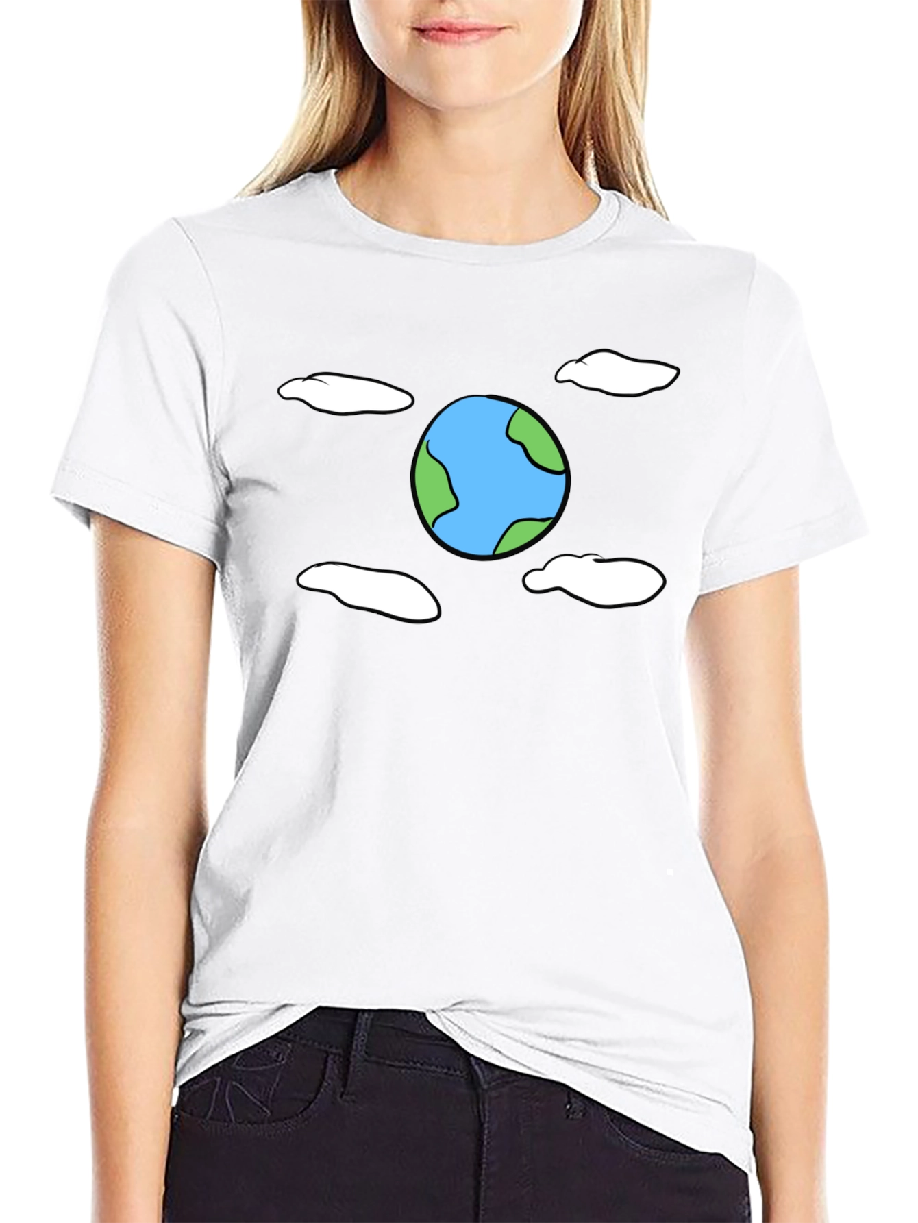 Cartoon Earth Graphic Black T-Shirt