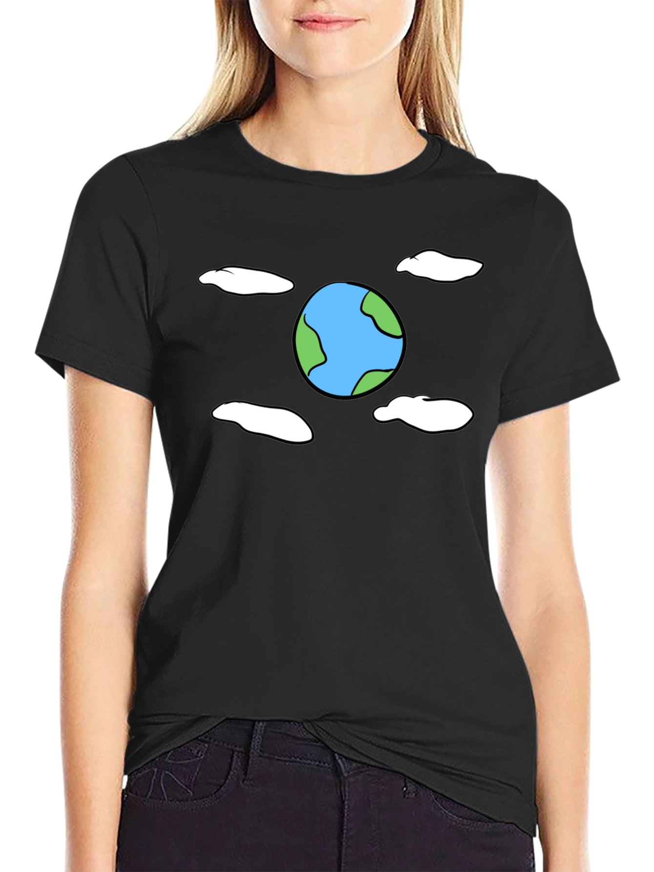 Cartoon Earth Graphic Black T-Shirt