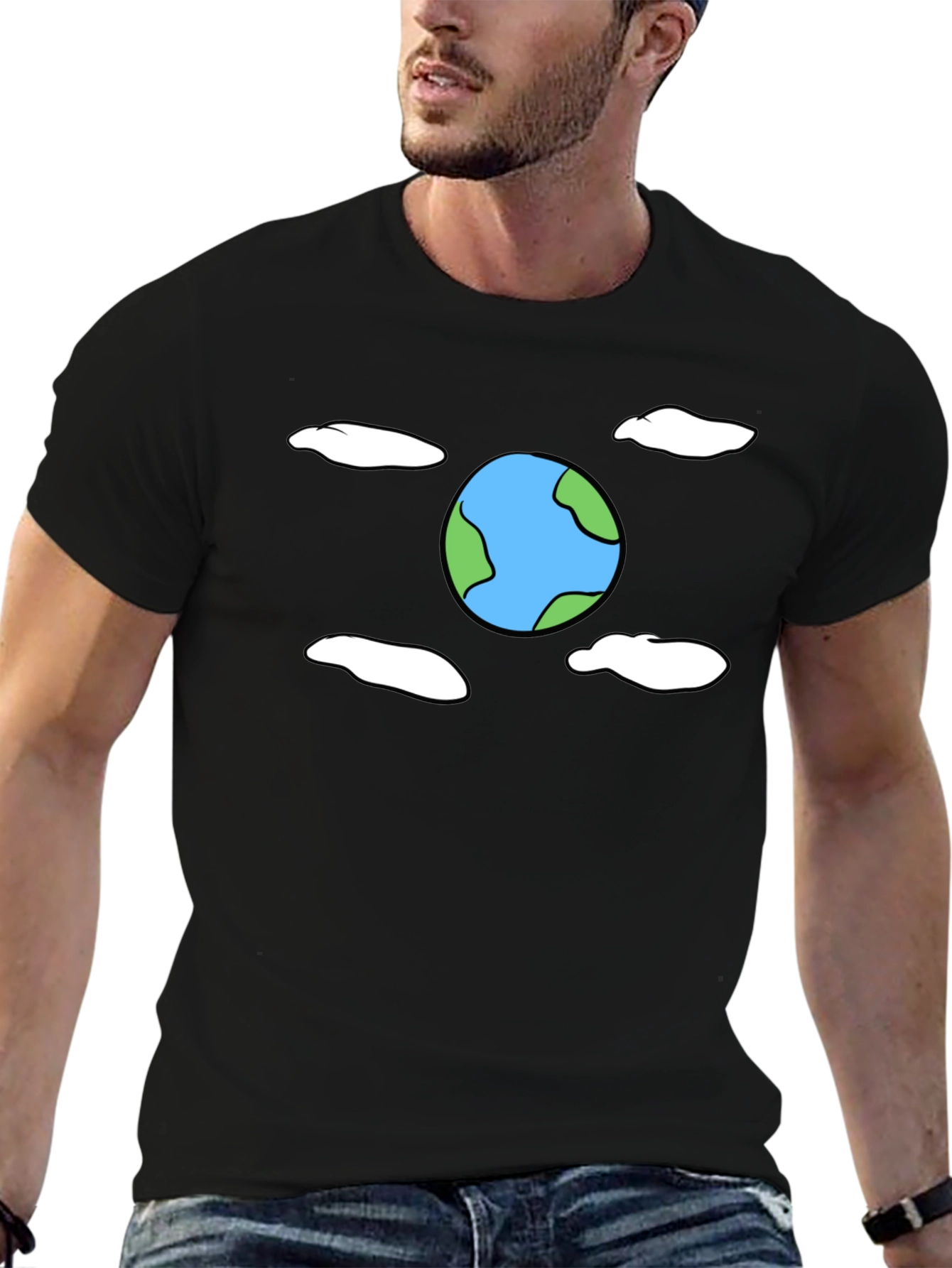 Cartoon Earth Graphic Black T-Shirt