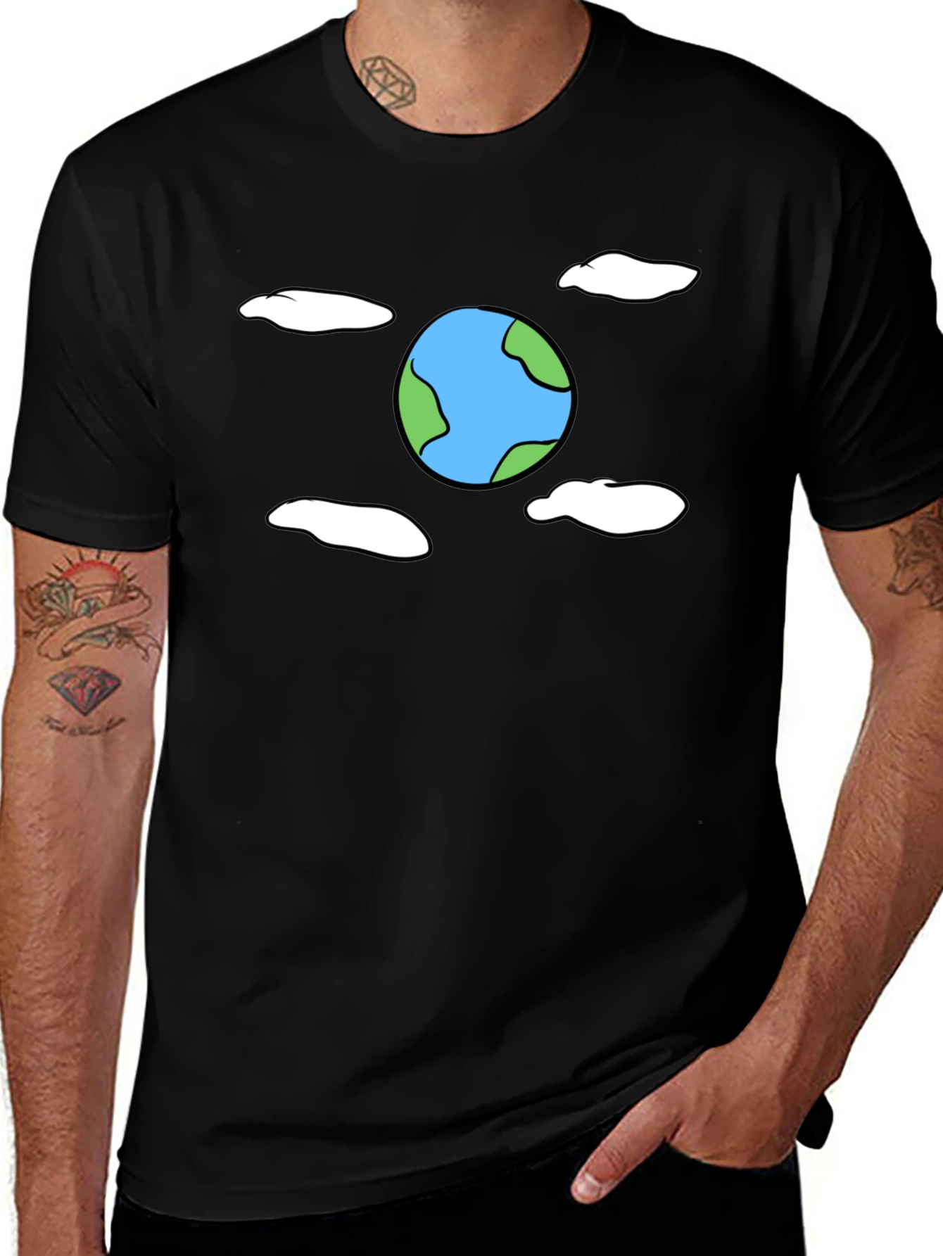 Cartoon Earth Graphic Black T-Shirt