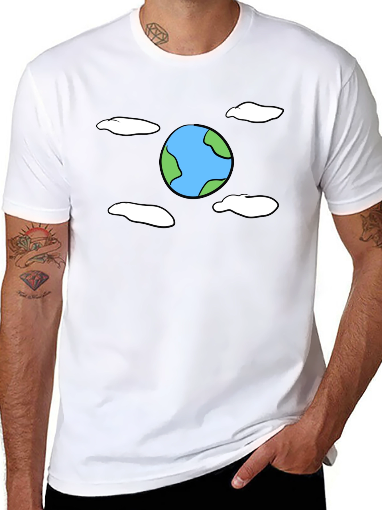 Cartoon Earth Graphic Black T-Shirt