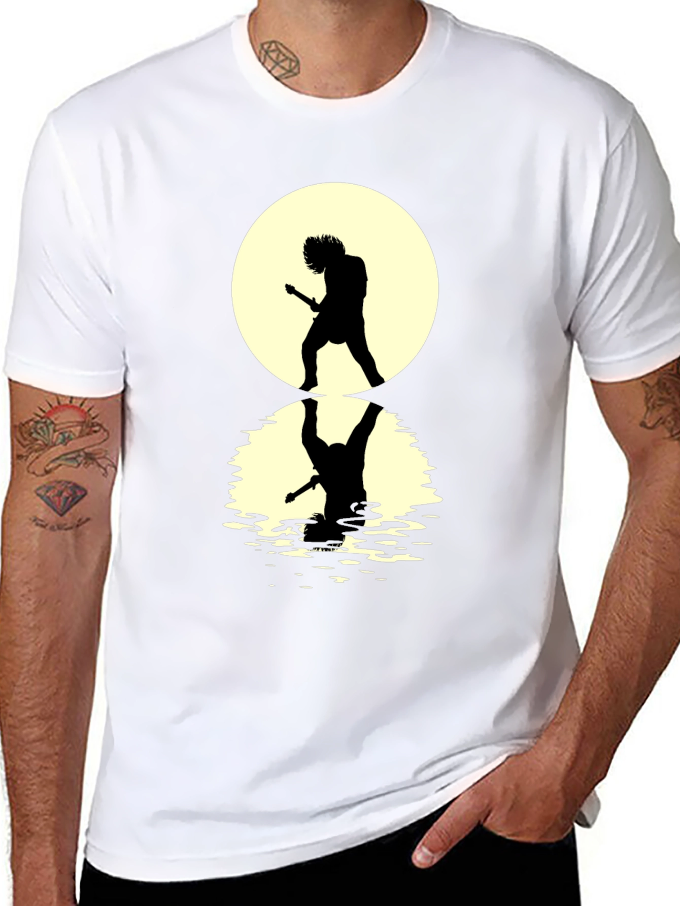 Guitarist Silhouette Graphic Tee - Black Cotton