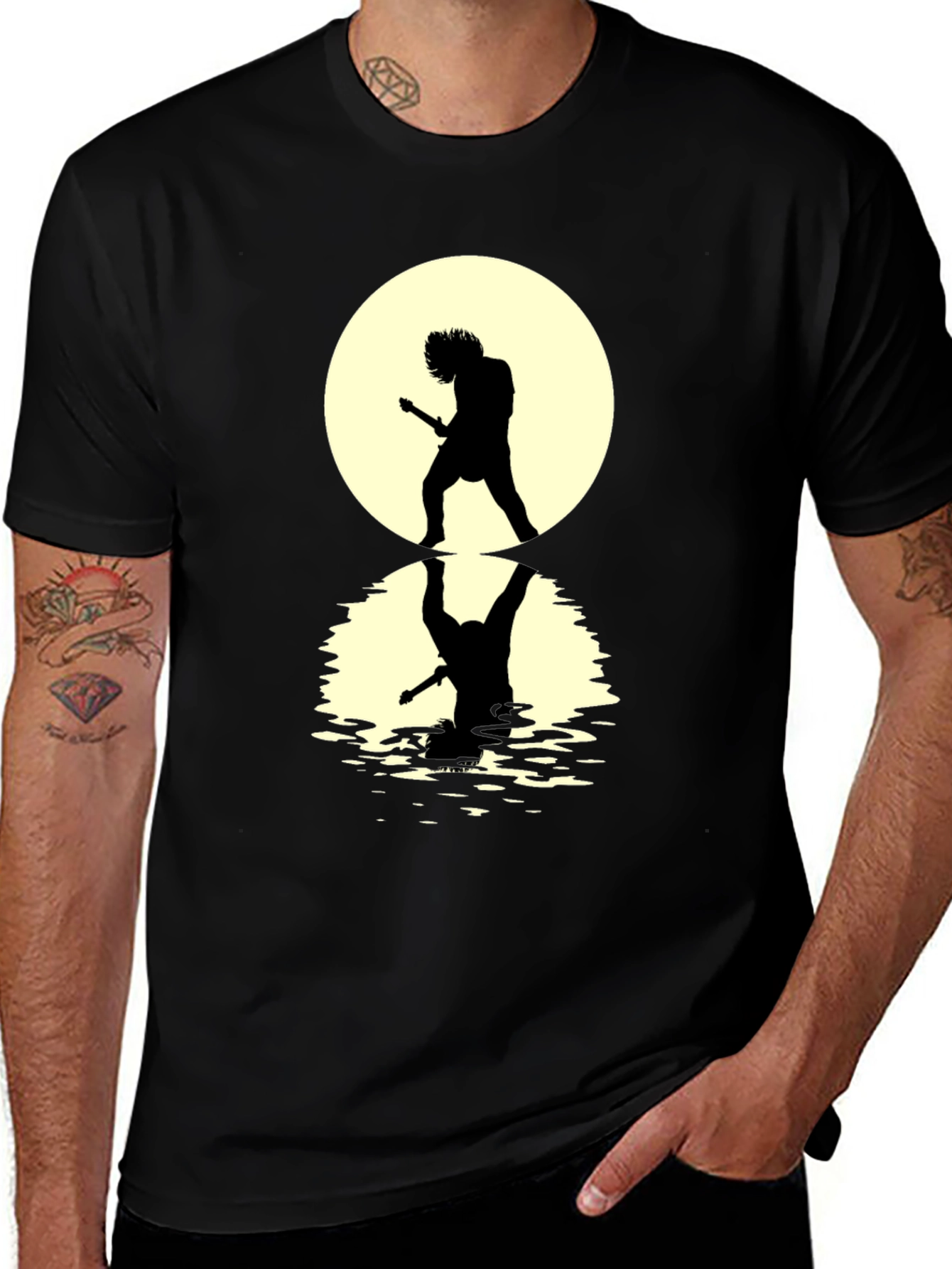 Guitarist Silhouette Graphic Tee - Black Cotton
