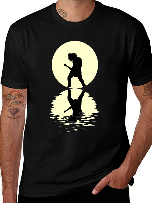 Guitarist Silhouette Graphic Tee - Black Cotton