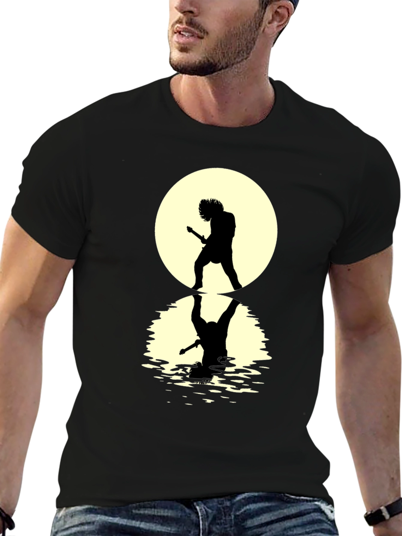 Guitarist Silhouette Graphic Tee - Black Cotton