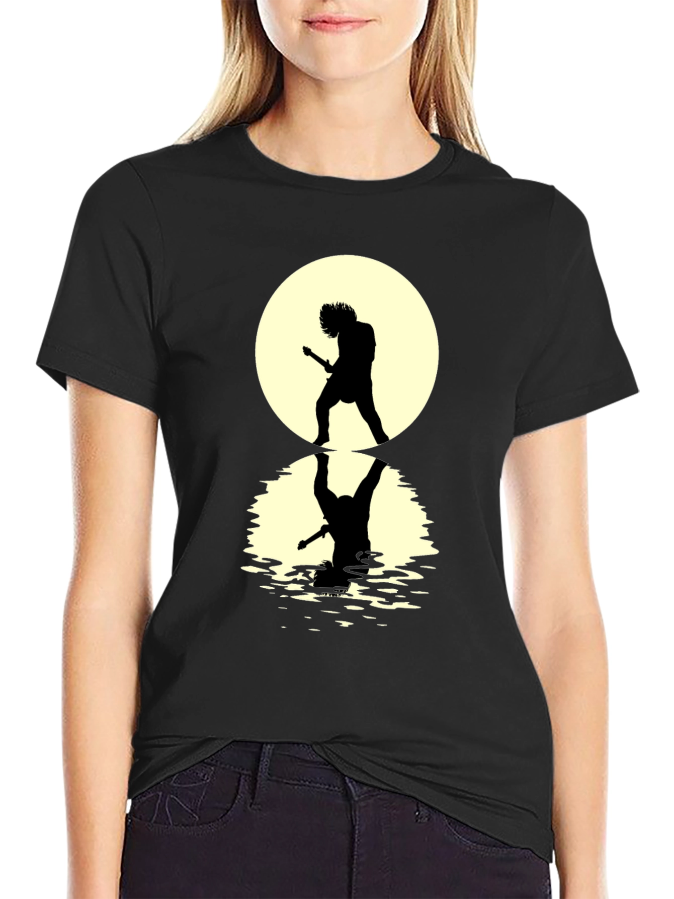 Guitarist Silhouette Graphic Tee - Black Cotton