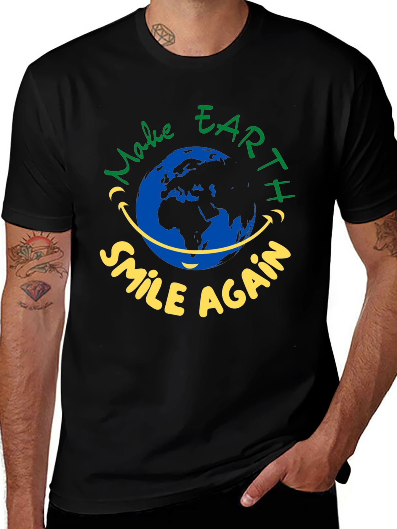 Eco-Friendly Earth Smile Graphic T-Shirt