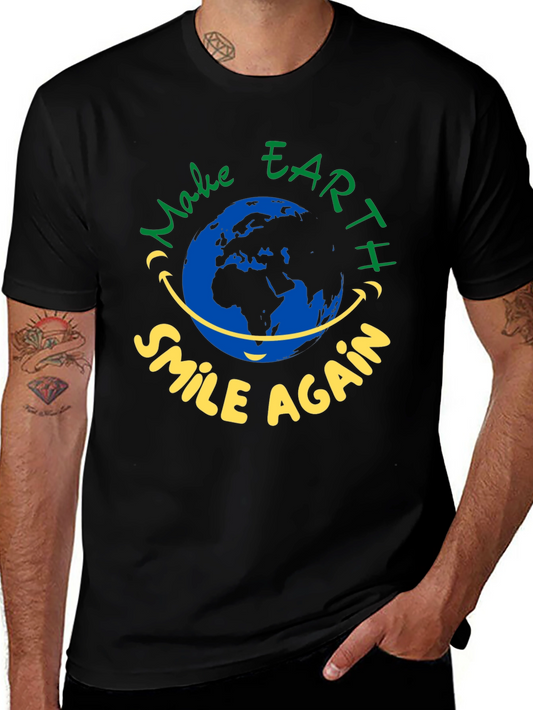 Eco-Friendly Earth Smile Graphic T-Shirt