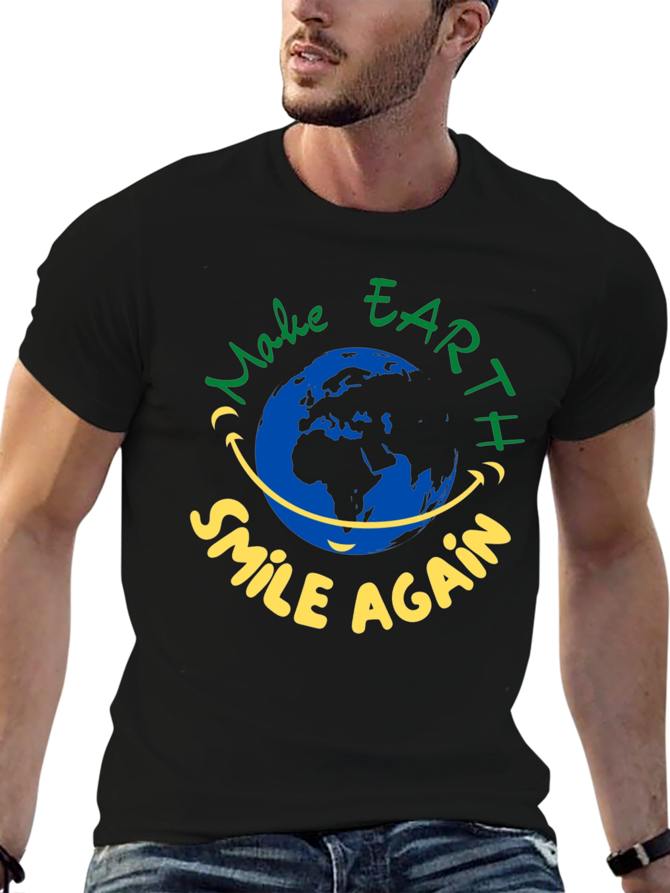 Eco-Friendly Earth Smile Graphic T-Shirt
