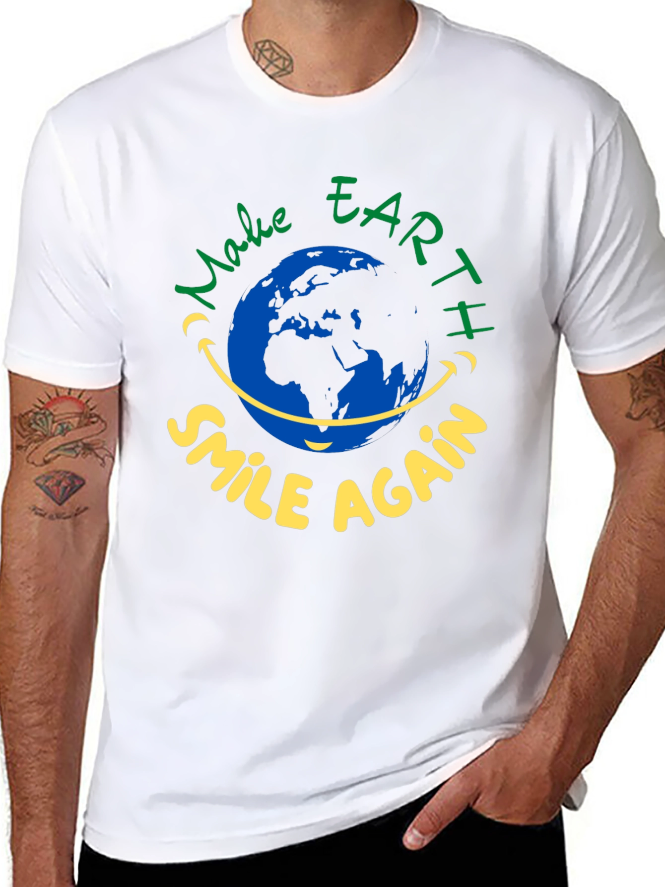 Eco-Friendly Earth Smile Graphic T-Shirt