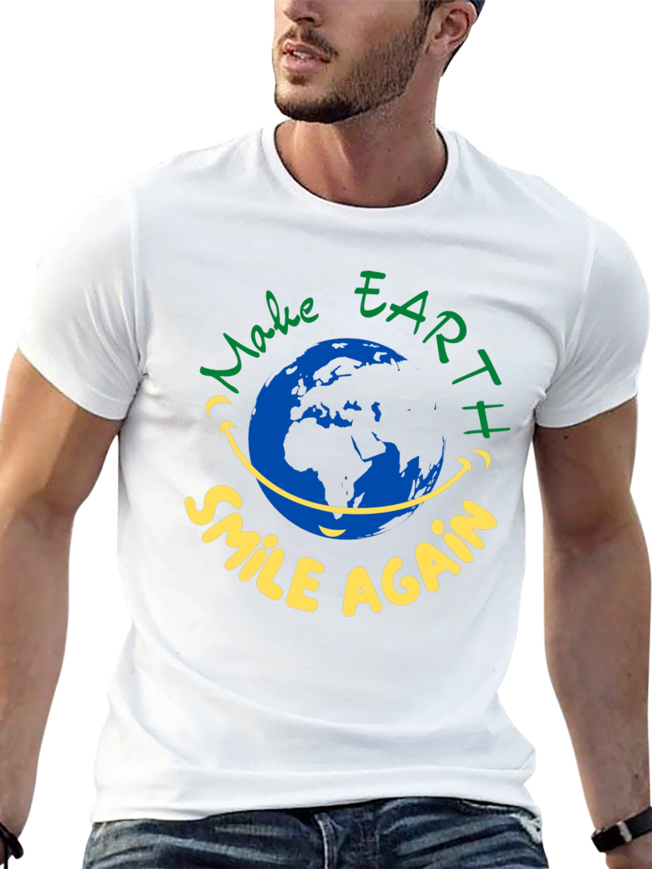 Eco-Friendly Earth Smile Graphic T-Shirt