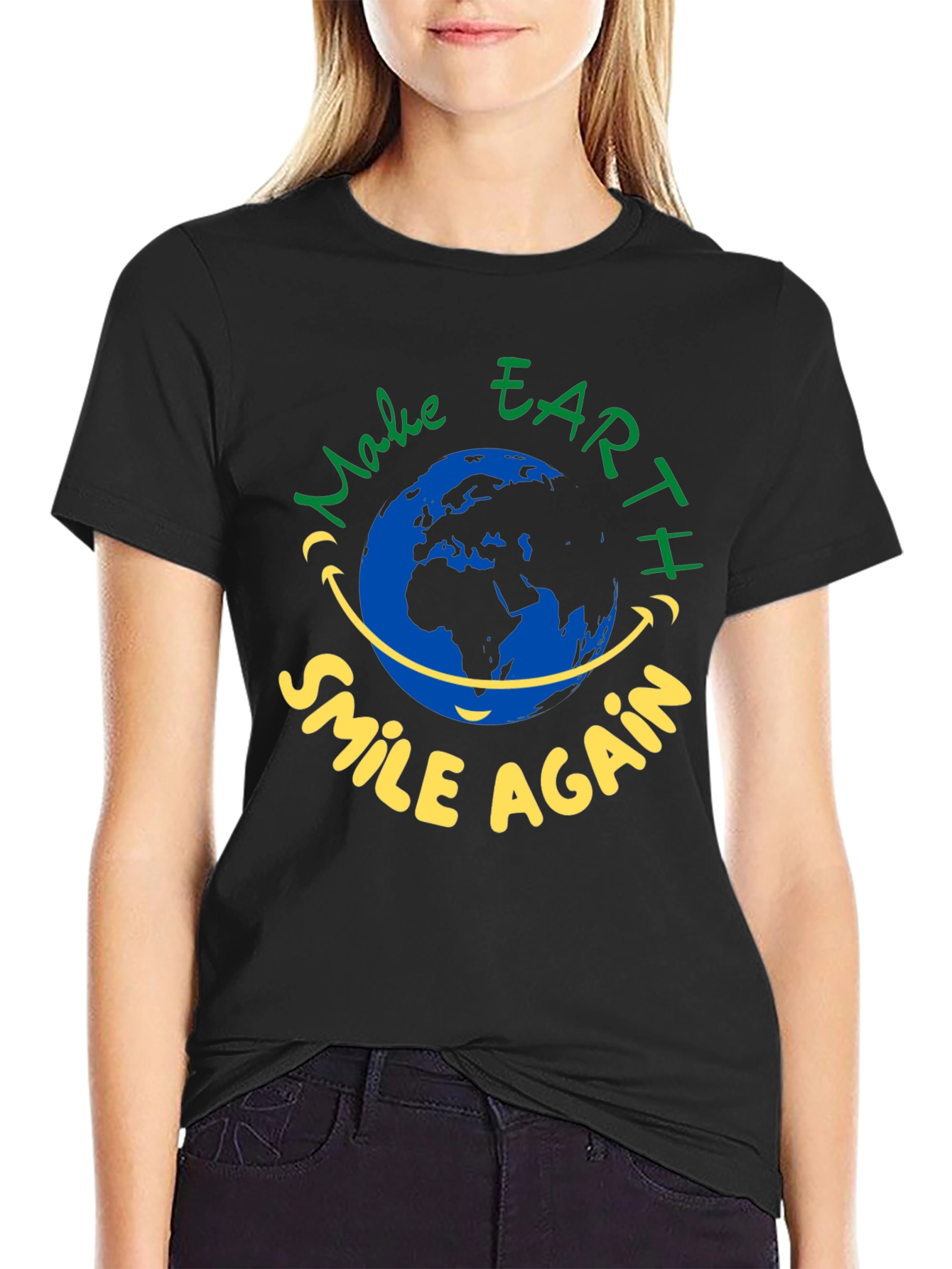Eco-Friendly Earth Smile Graphic T-Shirt