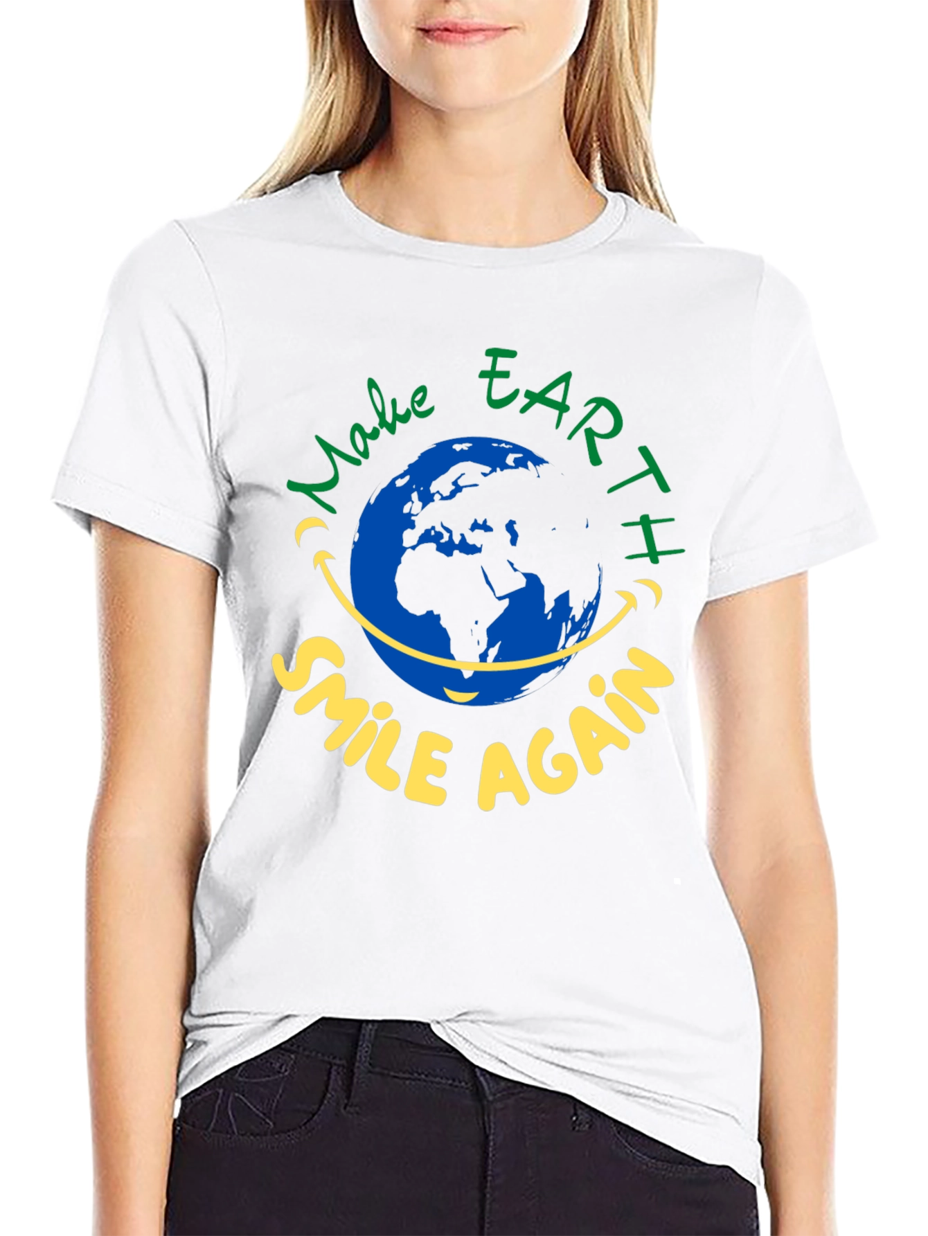 Eco-Friendly Earth Smile Graphic T-Shirt