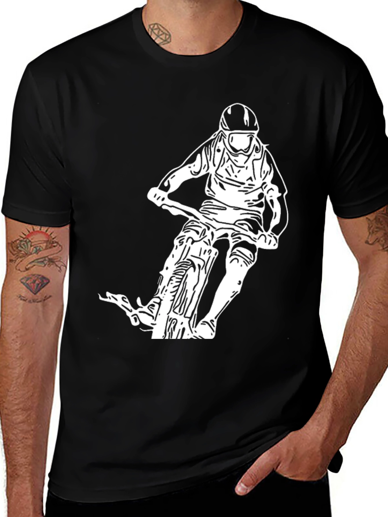 Mountain Biker Graphic Tee - Black Cotton Blend