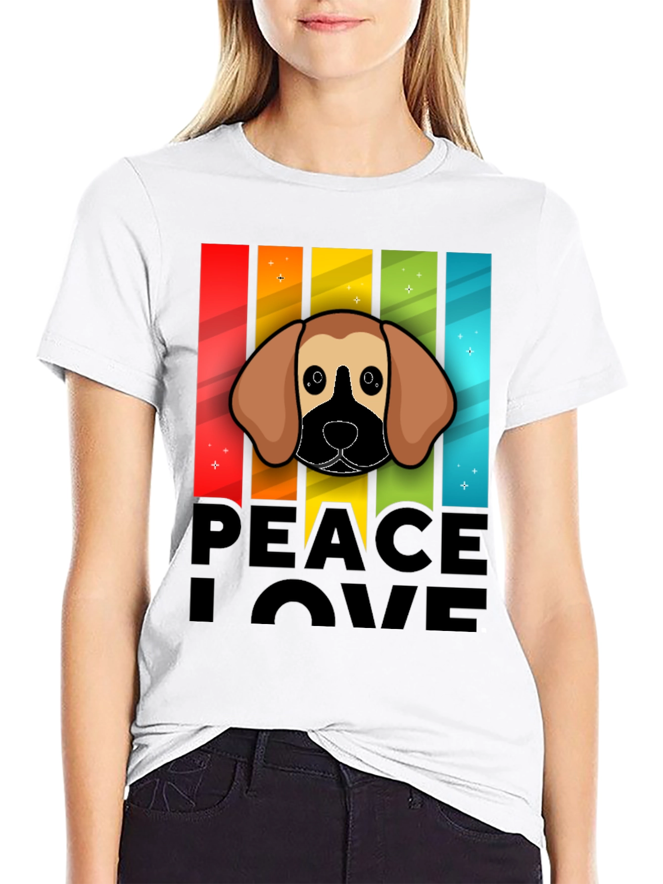 Peace Love Dog T-Shirt Cartoon Style