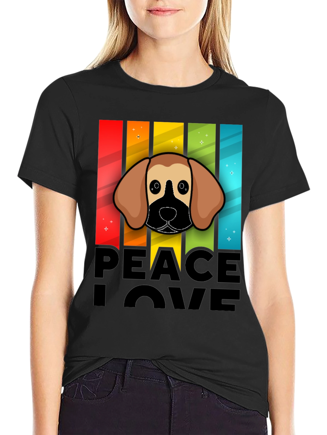 Peace Love Dog T-Shirt Cartoon Style