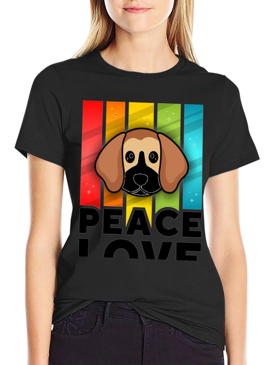 Peace Love Dog T-Shirt Cartoon Style
