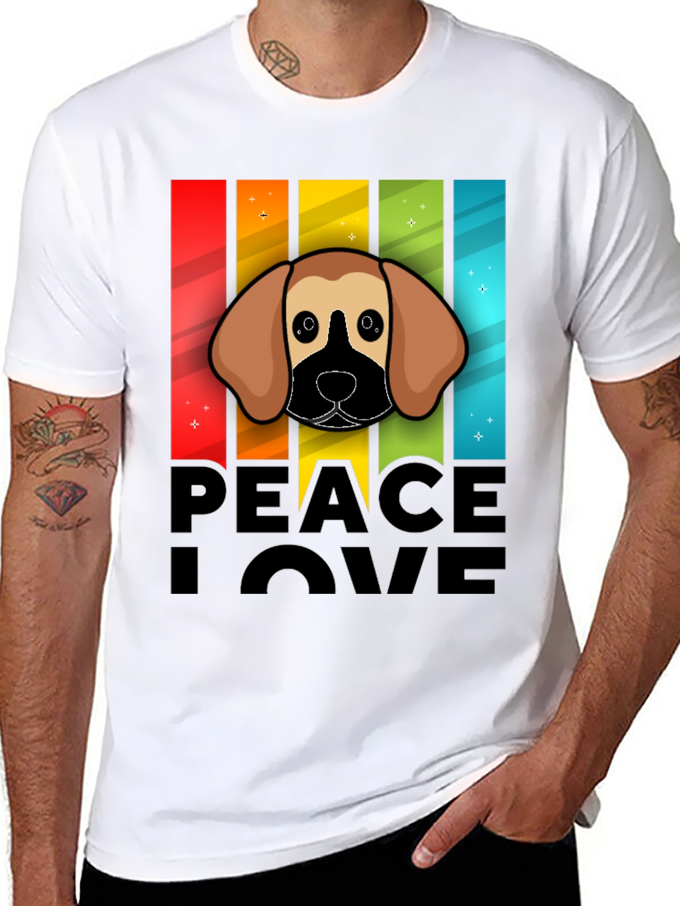 Peace Love Dog T-Shirt Cartoon Style