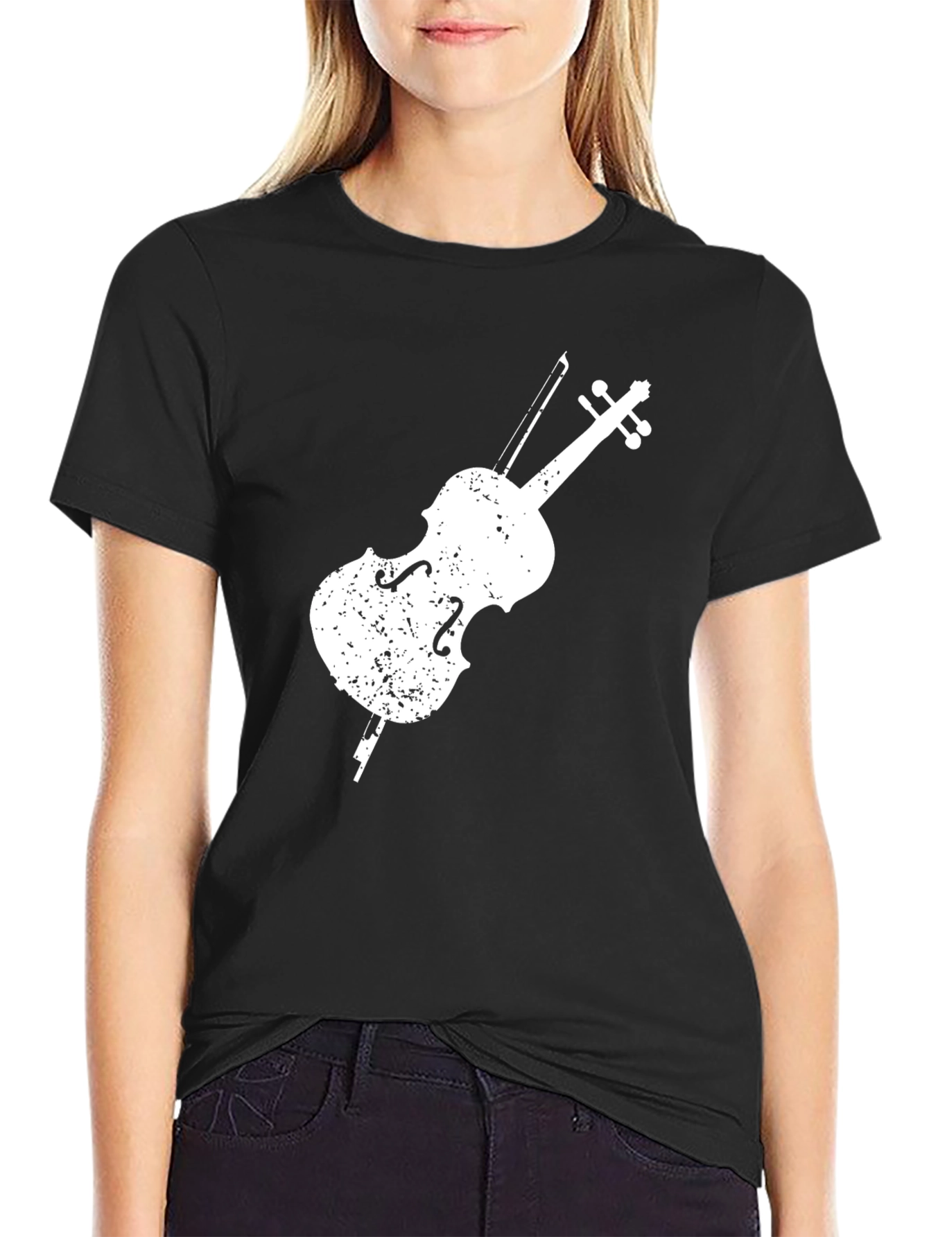 Distressed Cello Graphic Tee - Musician Style