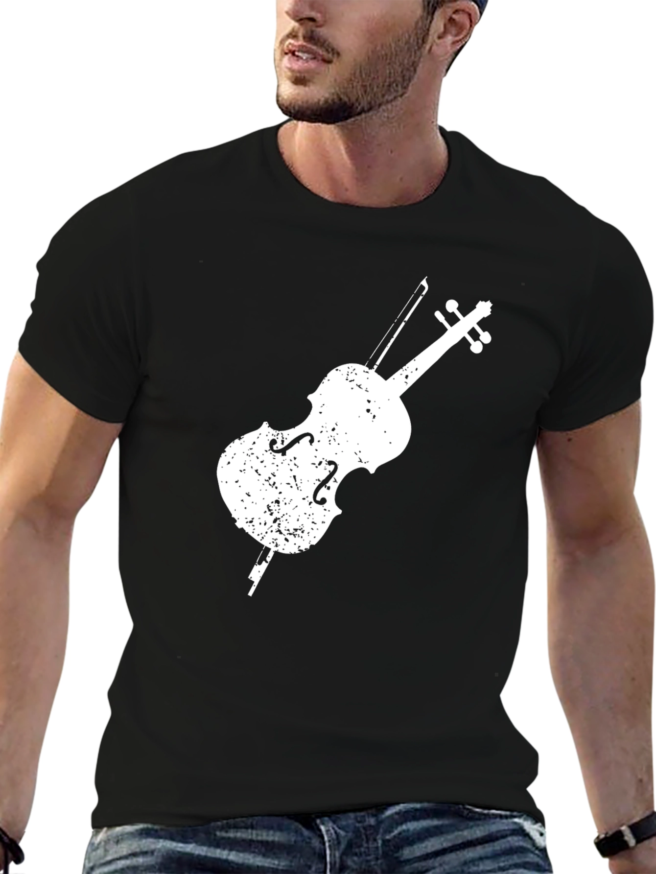 Distressed Cello Graphic Tee - Musician Style