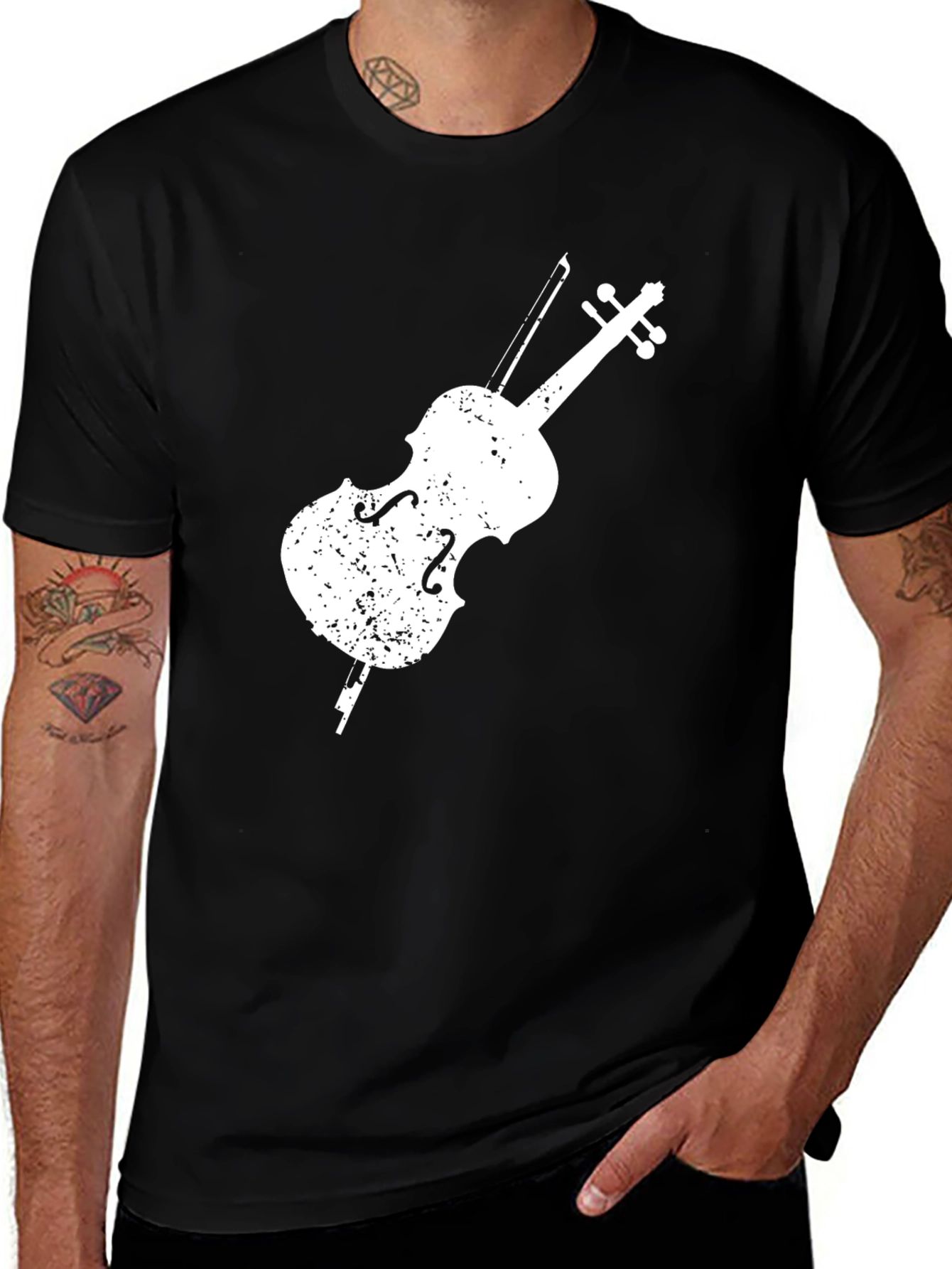 Distressed Cello Graphic Tee - Musician Style