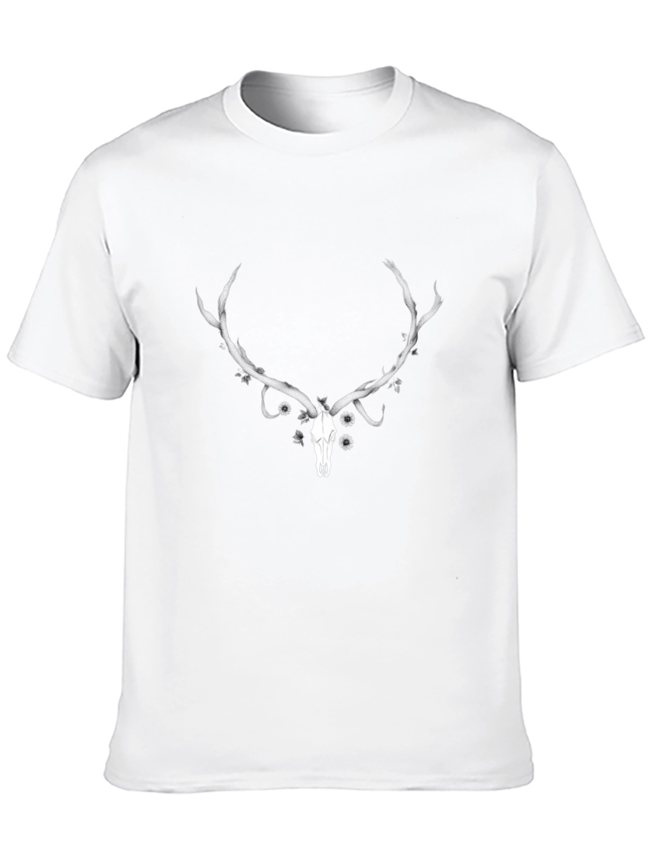 Deer Skull Graphic Tee - Black Cotton T-Shirt