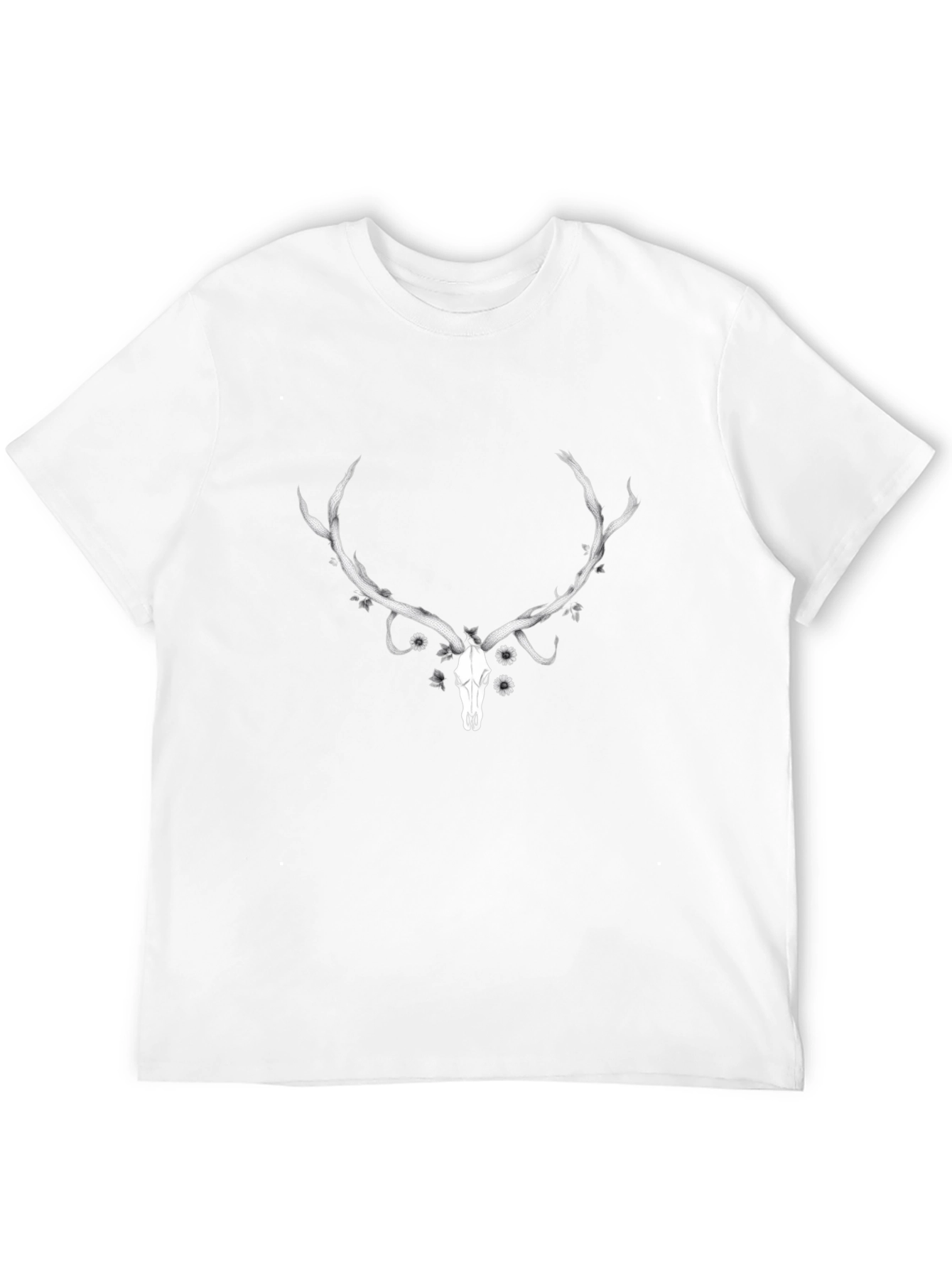 Deer Skull Graphic Tee - Black Cotton T-Shirt