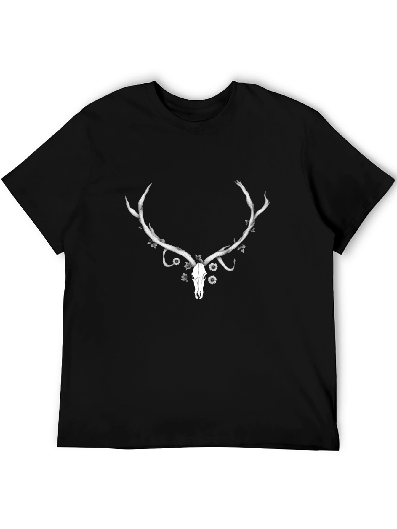 Deer Skull Graphic Tee - Black Cotton T-Shirt