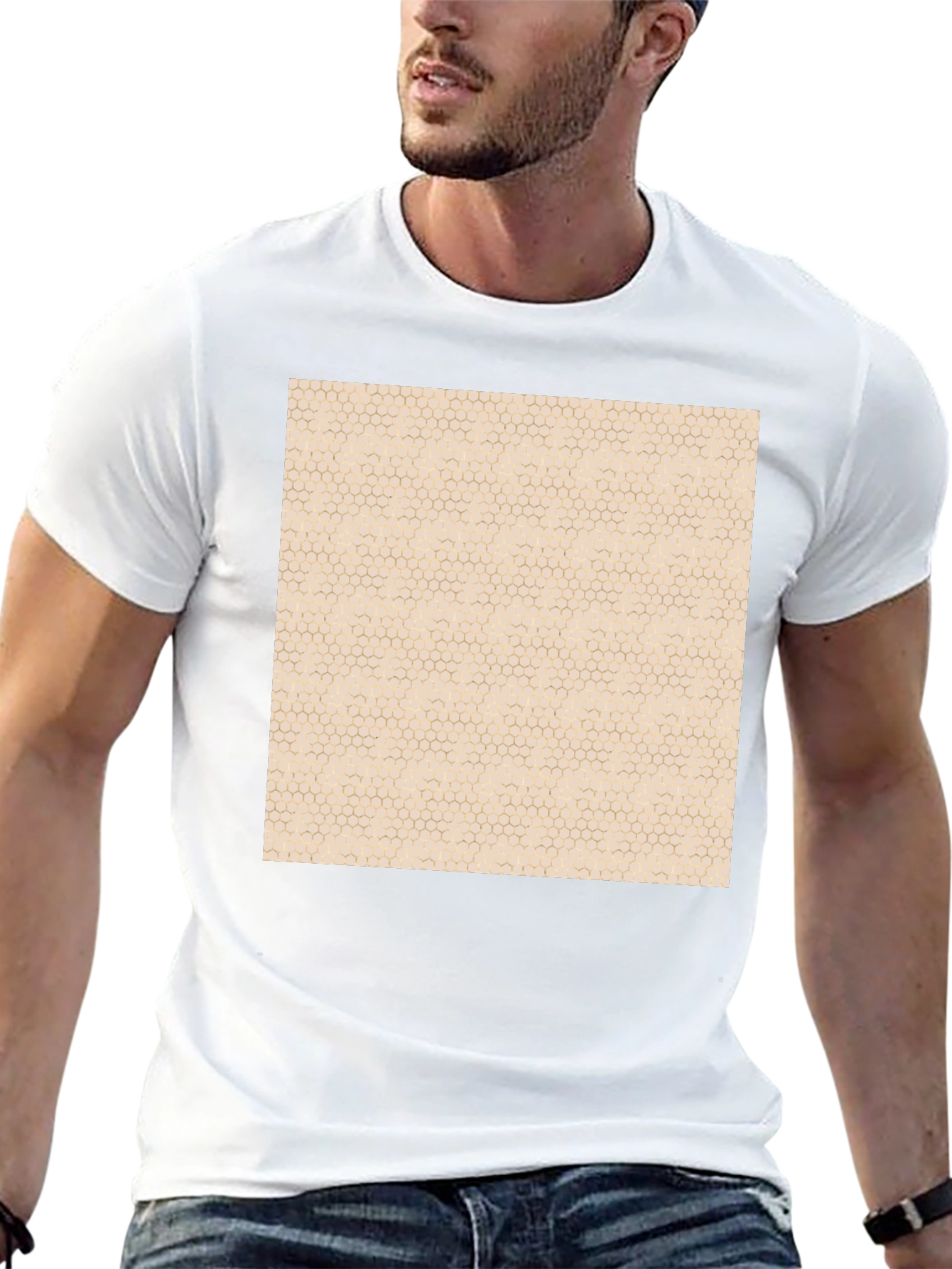 Honeycomb Pattern Graphic Tee - Modern Casual Style