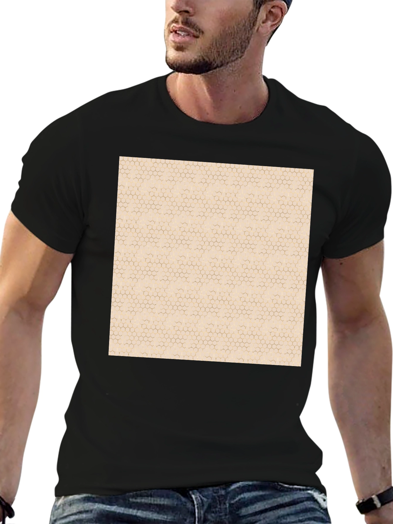 Honeycomb Pattern Graphic Tee - Modern Casual Style