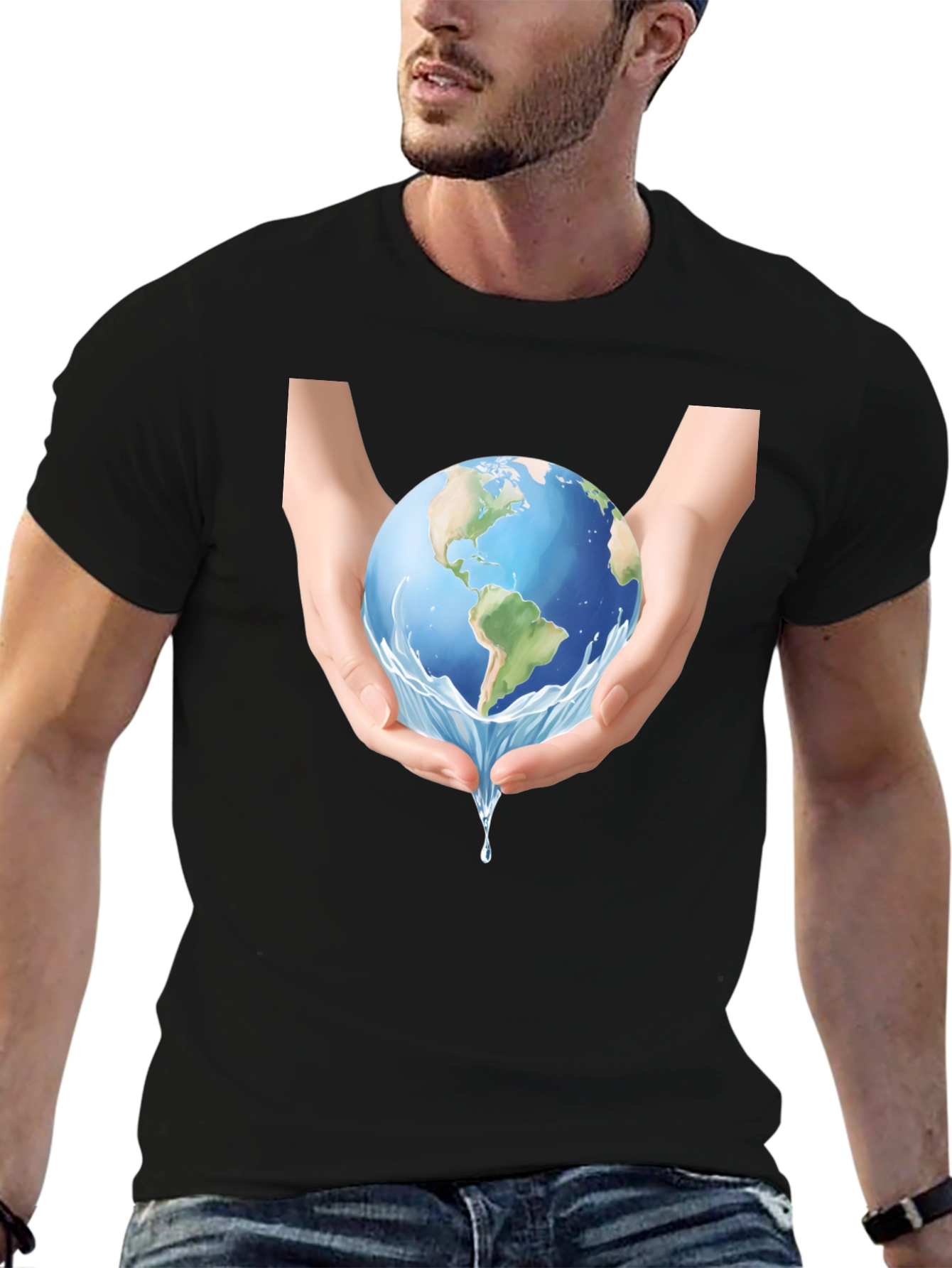 Earth in Hands Graphic Tee - Black