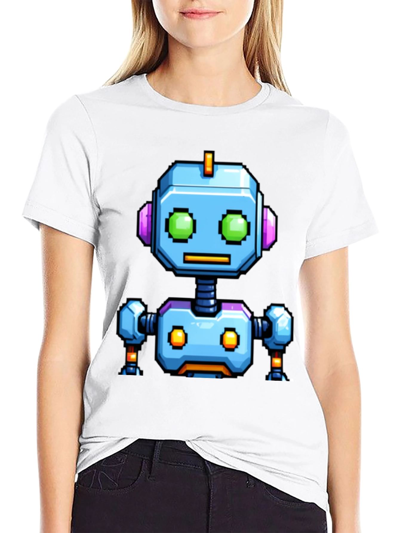 Pixel Art Robot Graphic Tee - Black