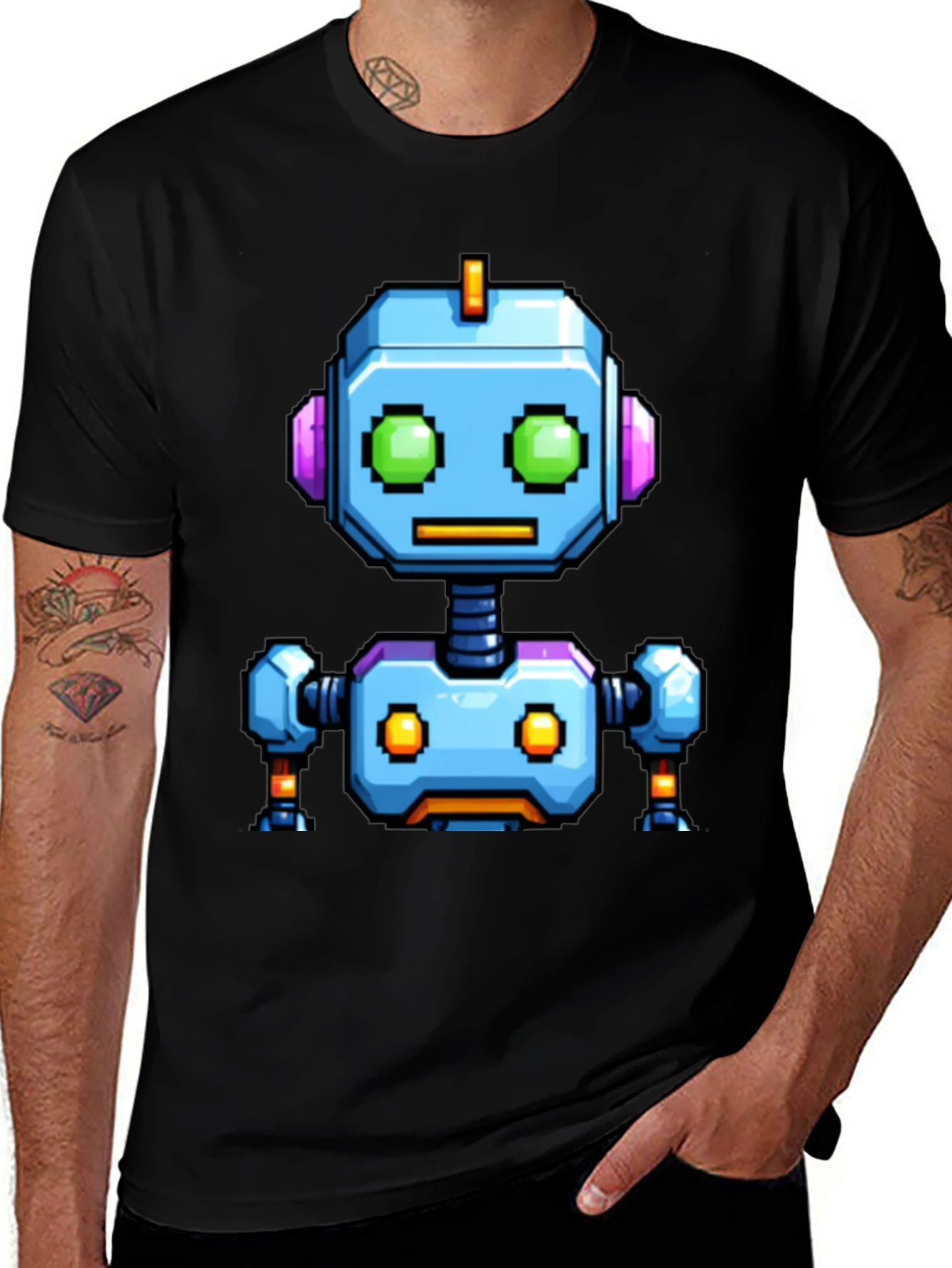 Pixel Art Robot Graphic Tee - Black