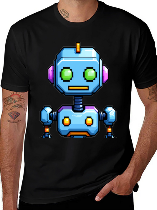 Pixel Art Robot Graphic Tee - Black