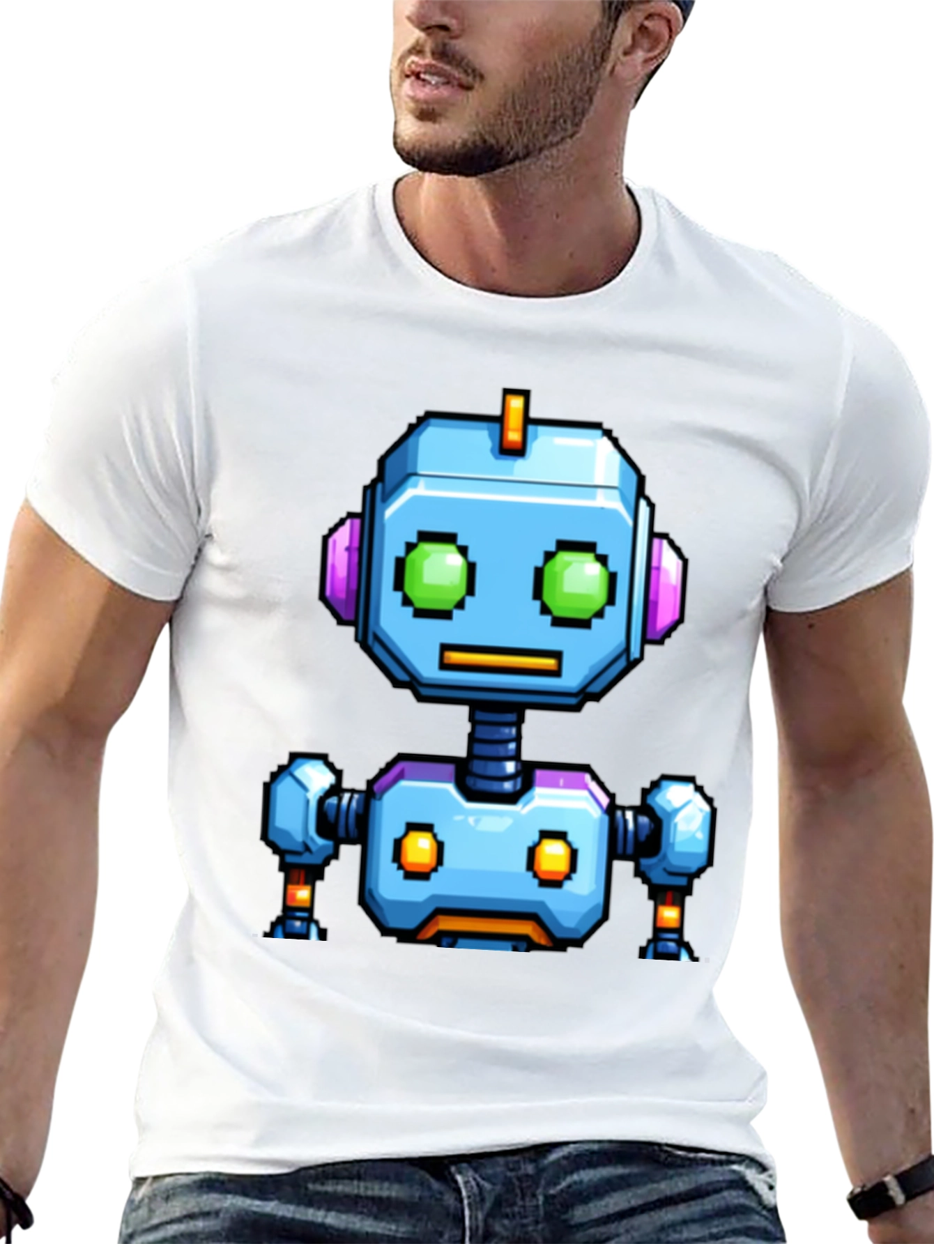 Pixel Art Robot Graphic Tee - Black