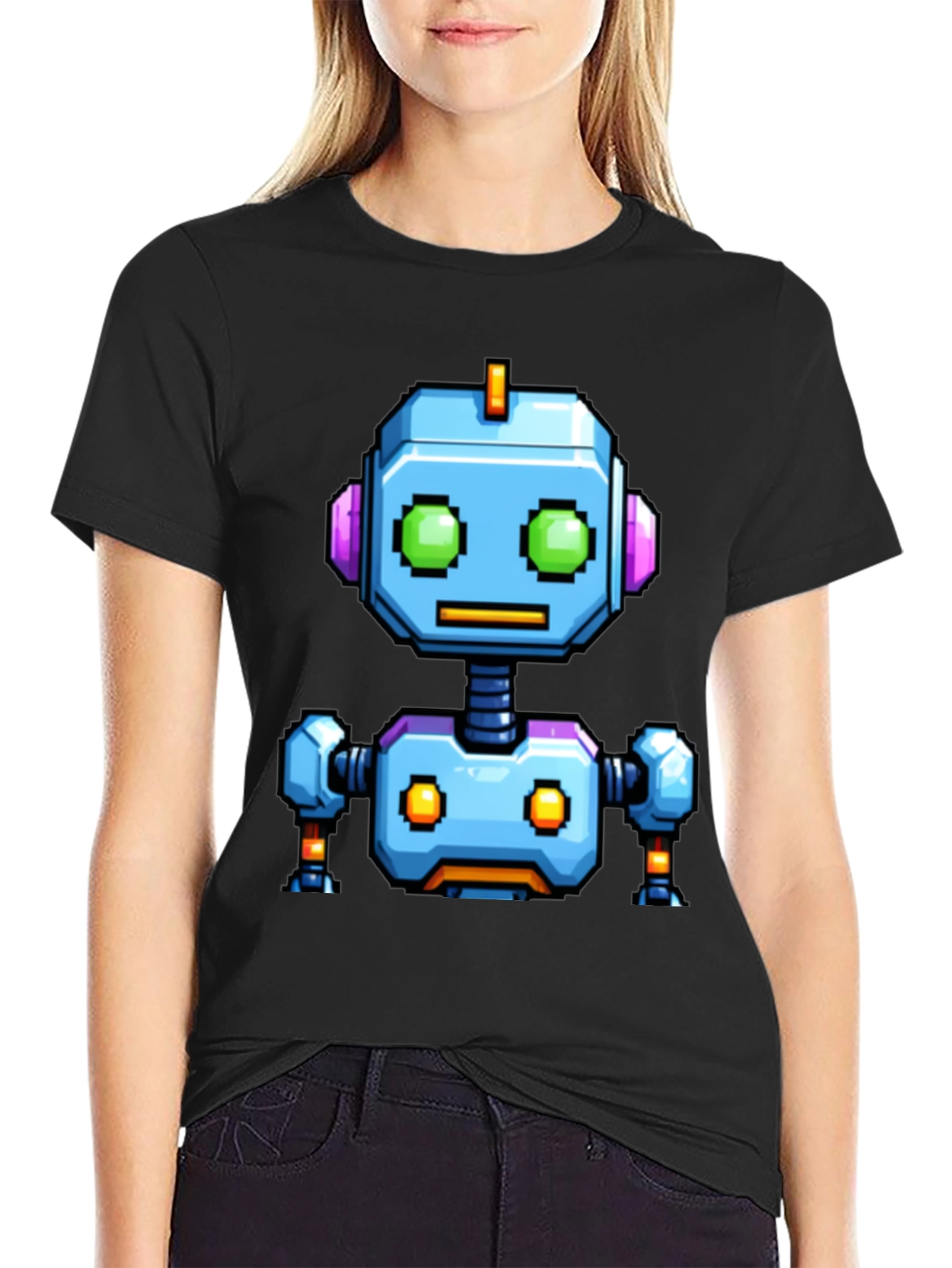 Pixel Art Robot Graphic Tee - Black