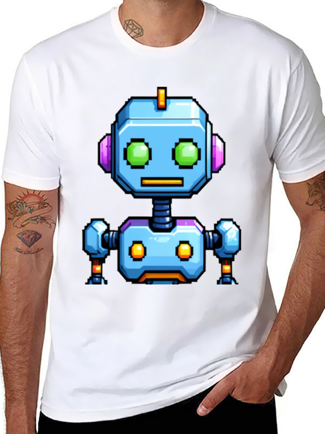 Pixel Art Robot Graphic Tee - Black