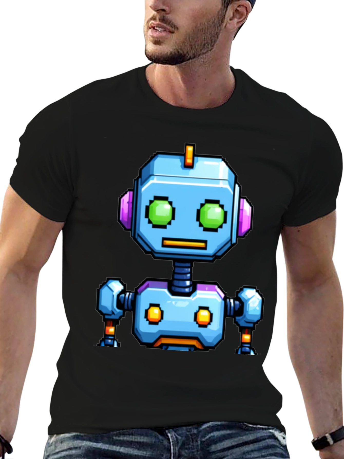 Pixel Art Robot Graphic Tee - Black